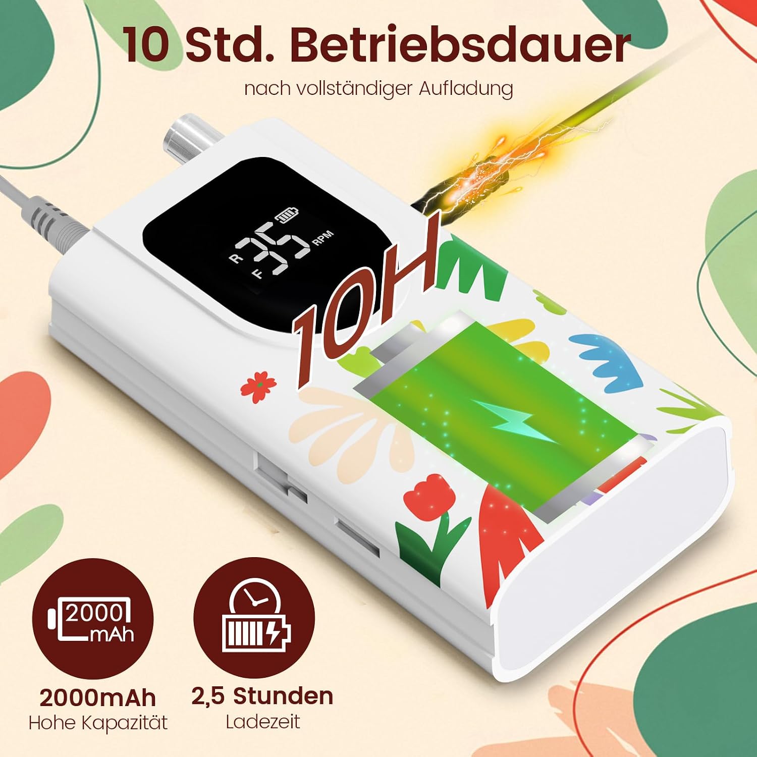 Detalle de Delanie Professioneller Nagelfräser mit bis zu 35.000 U/min (wiederaufladbar, 6 Bits) – weiß im Matisse-Stil