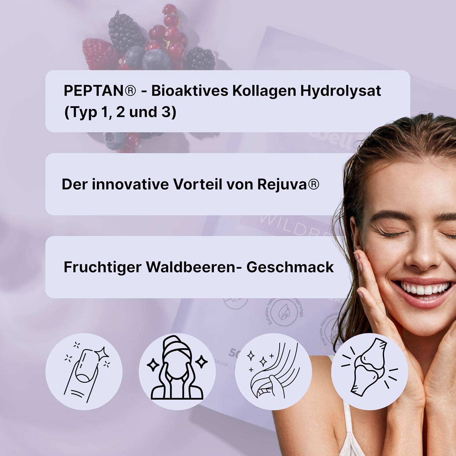Thumbnail 4 de Wellbe Kollagen Pulver Wildberry – hochdosiert mit bioaktiven Kollagenpeptiden, Hyaluron und Vitaminen (Made in Germany)