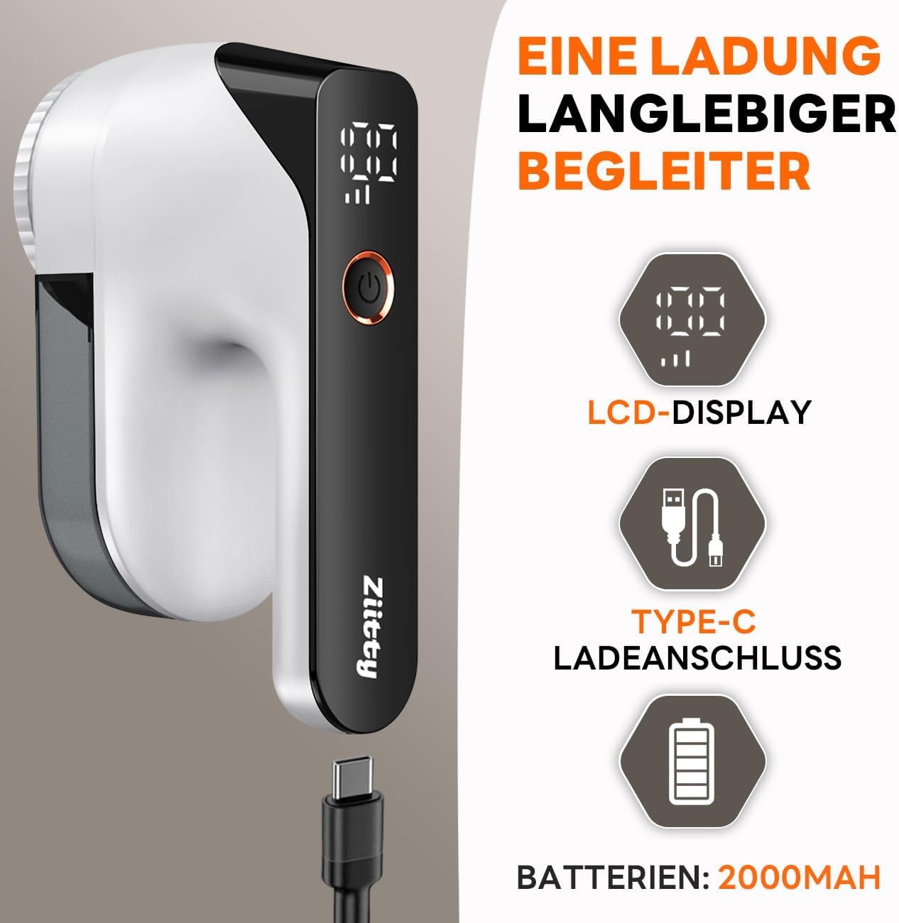 Thumbnail 2 de Ziitty elektrischer Fusselrasierer mit 6-Klingen-Kopf und 3 Leistungsstufen (weiß)