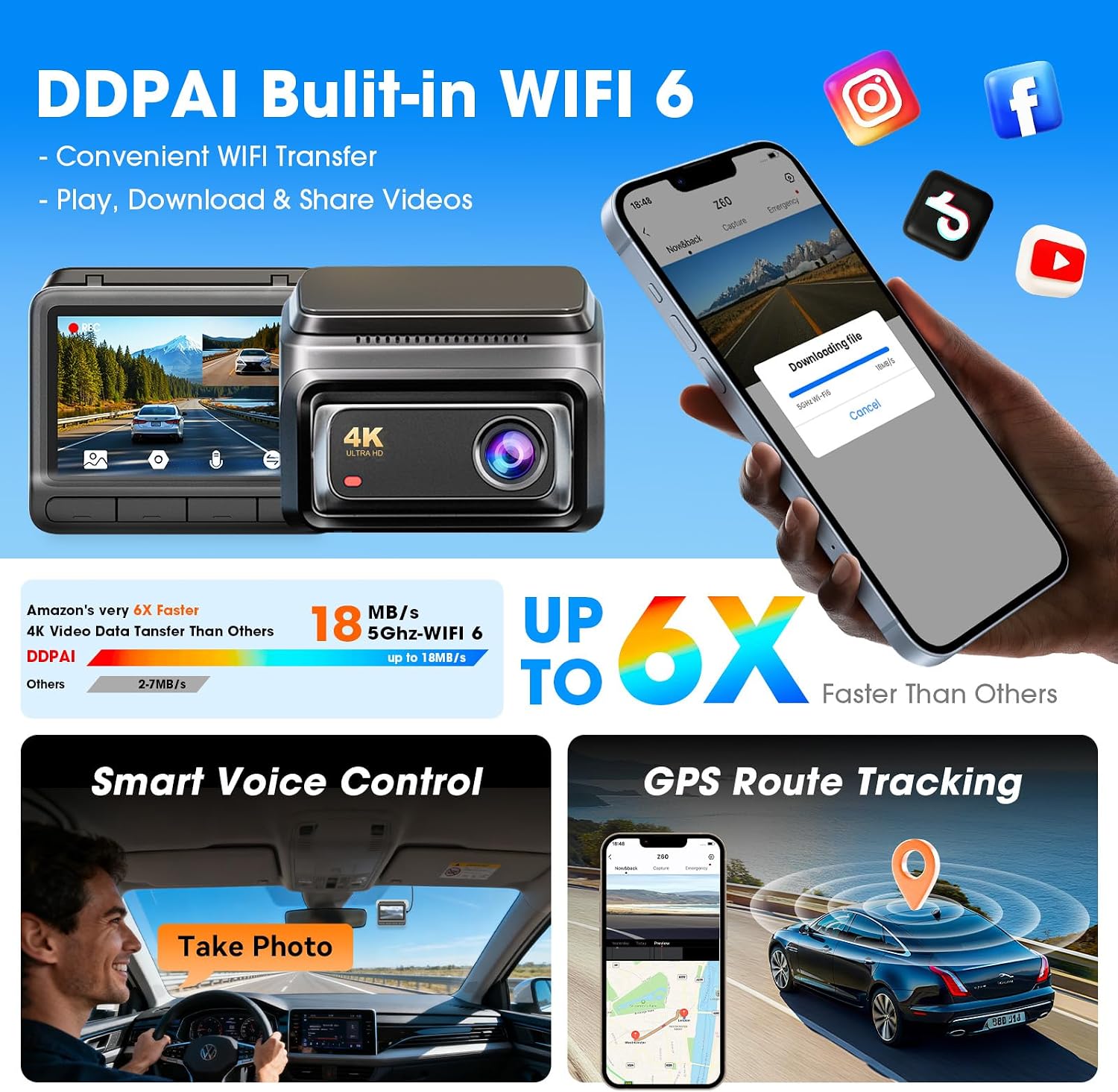 Thumbnail 6 de DDPAI Z60 4K Dash Cam Front & Rear with 32GB eMMC, 64GB Card Included, 5GHz WiFi, GPS, and AI Night Vision