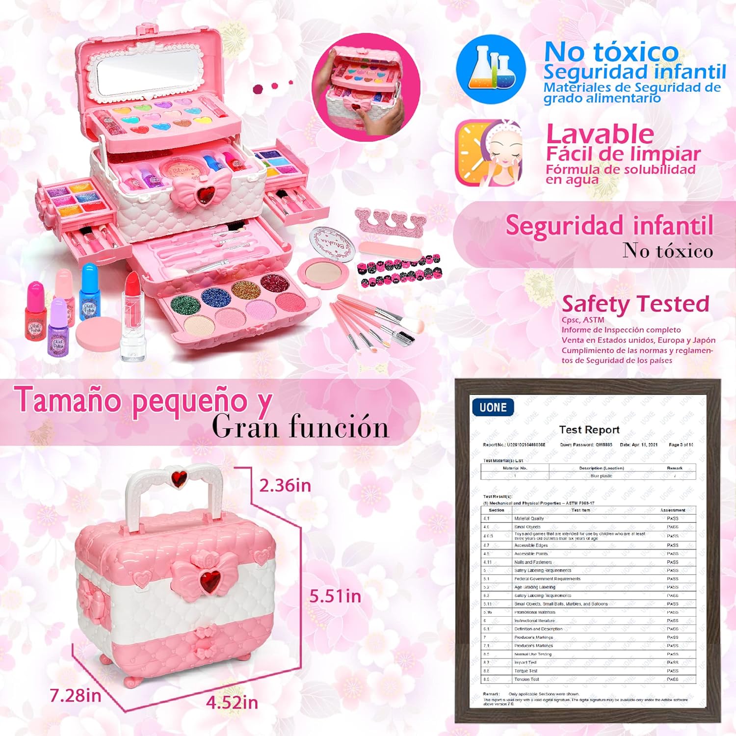 Detalle 2 de Mrabbitoo Kinderschminke Set Mädchen Schminkkoffer – Waschbares Make-up-Set mit 57 Teilen, rosa/weiß, für Kinder von 3–12 Jahren