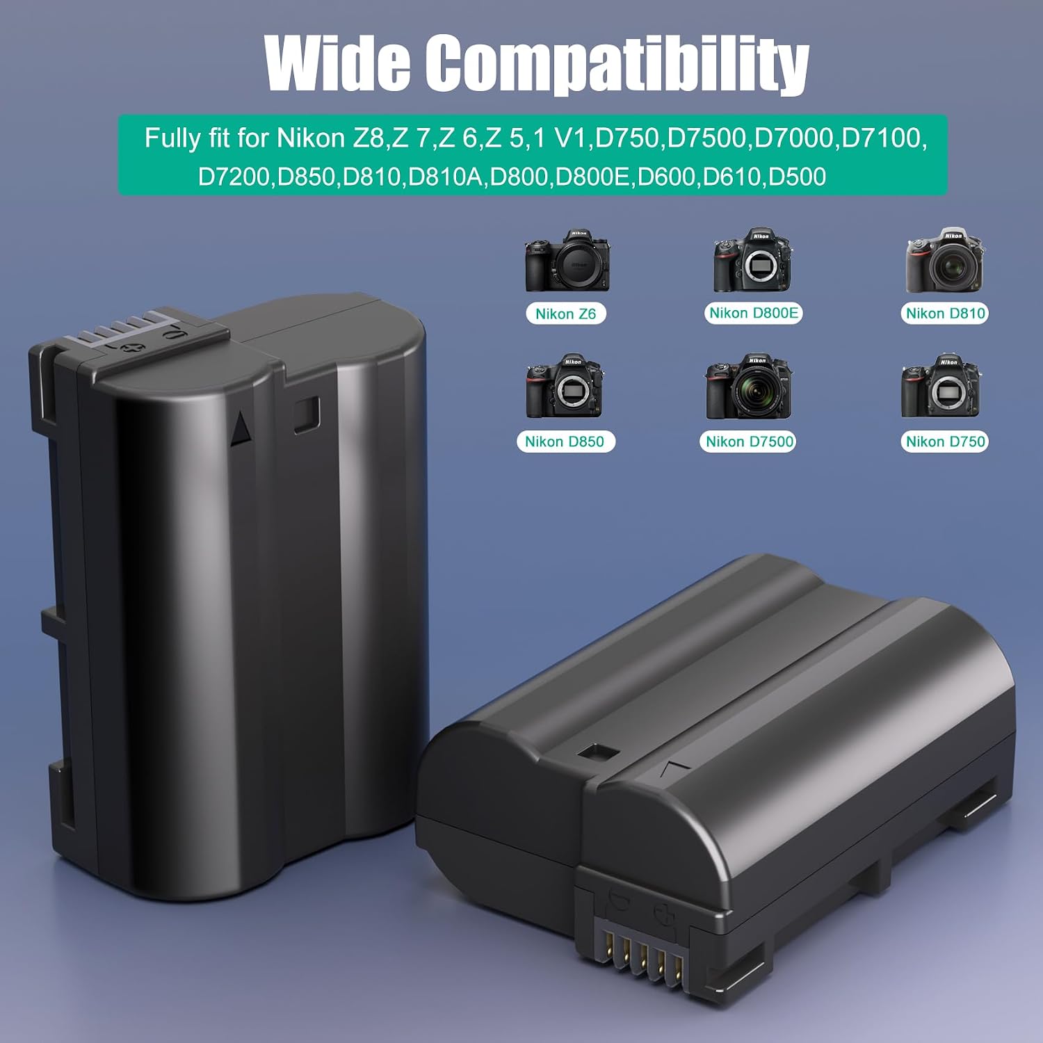 Detalle de JYJZPB EN-EL15C Battery & Dual Charger Case (2-pack, 2280mAh) for Nikon Z & D cameras