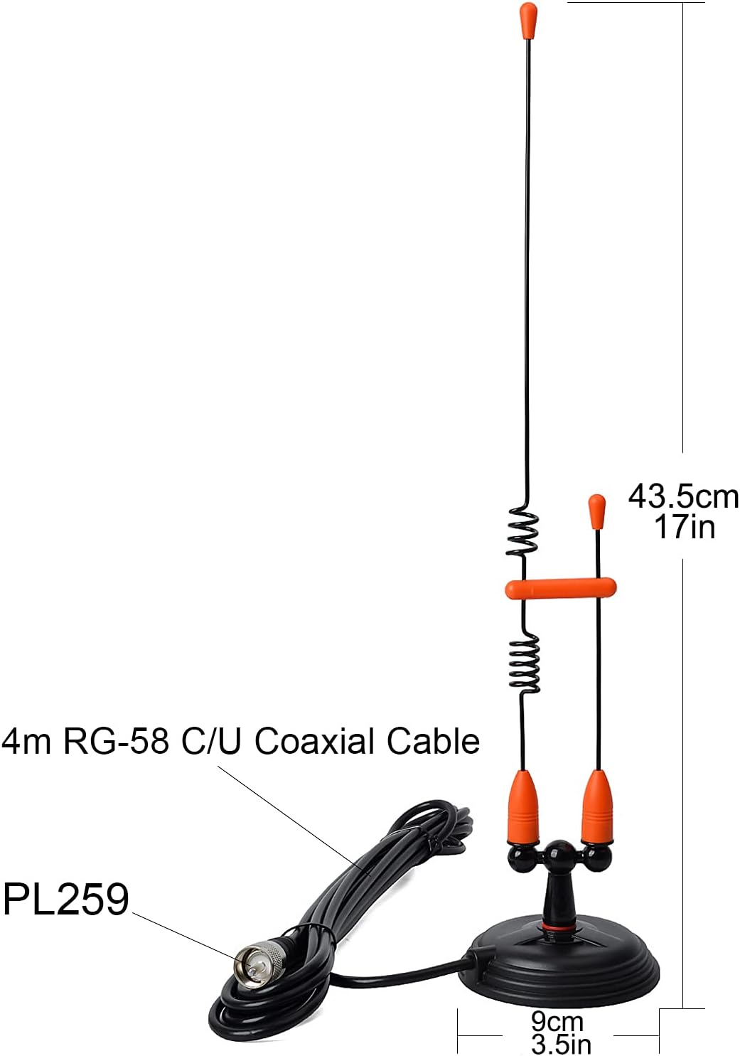 Detalle 2 de TWAYRDIO TW-MS10-CA Magnetic Mount Dual-Band VHF/UHF Vehicle Antenna, 4m Cable