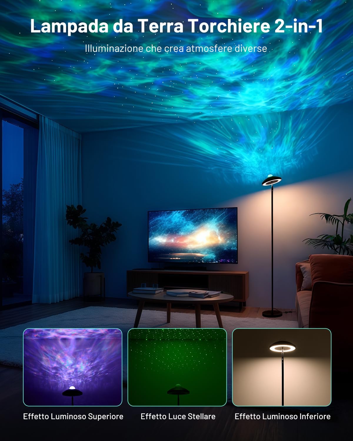 Thumbnail 1 de Lampada da Terra LED con Proiettore Stellare RGB e Telecomando – Dinoho 2-in-1, 15W, 1300LM, dimmerabile 3000K–6000K