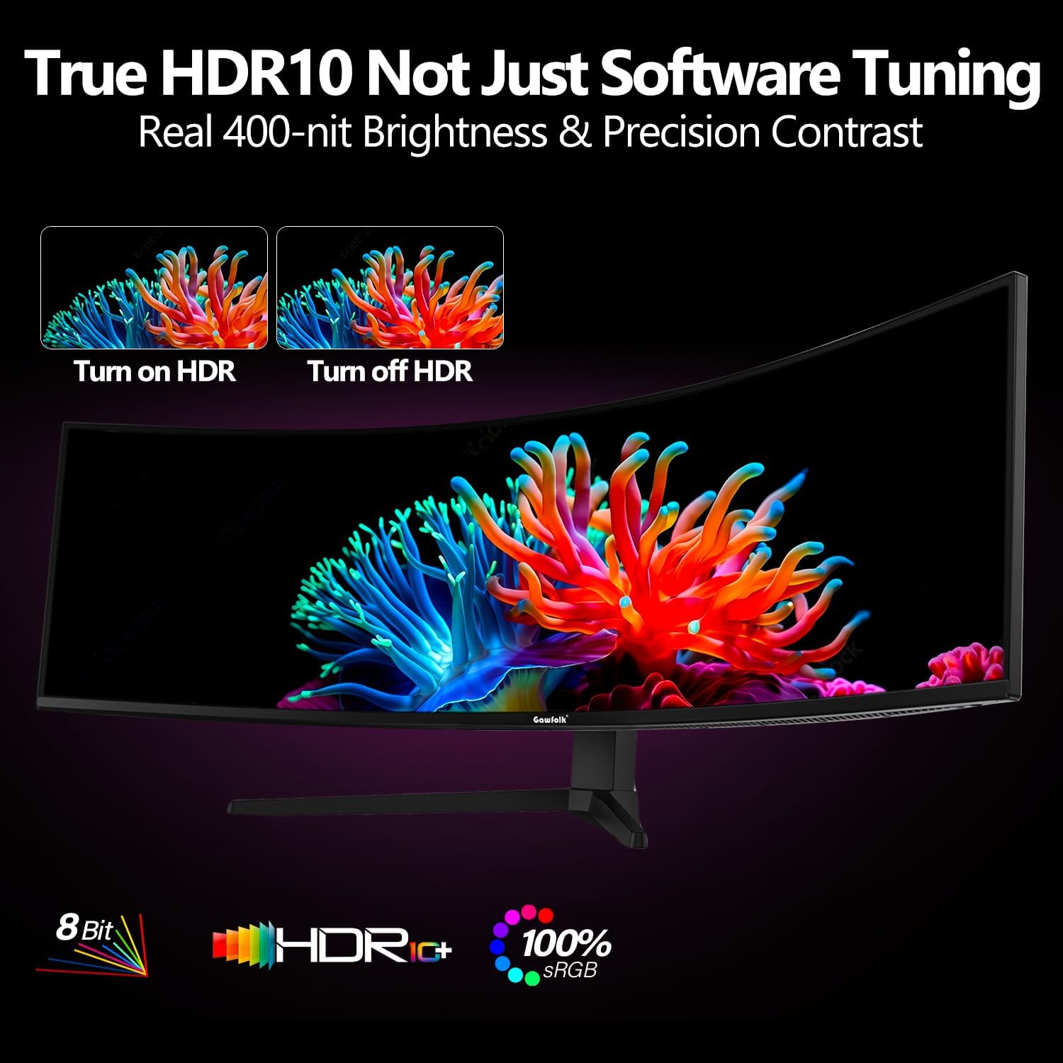 Thumbnail 3 de Gawfolk 49 Inch Dual QHD Curved Gaming Monitor (120Hz, 5120x1440, 1500R, Height Adjustable Stand)