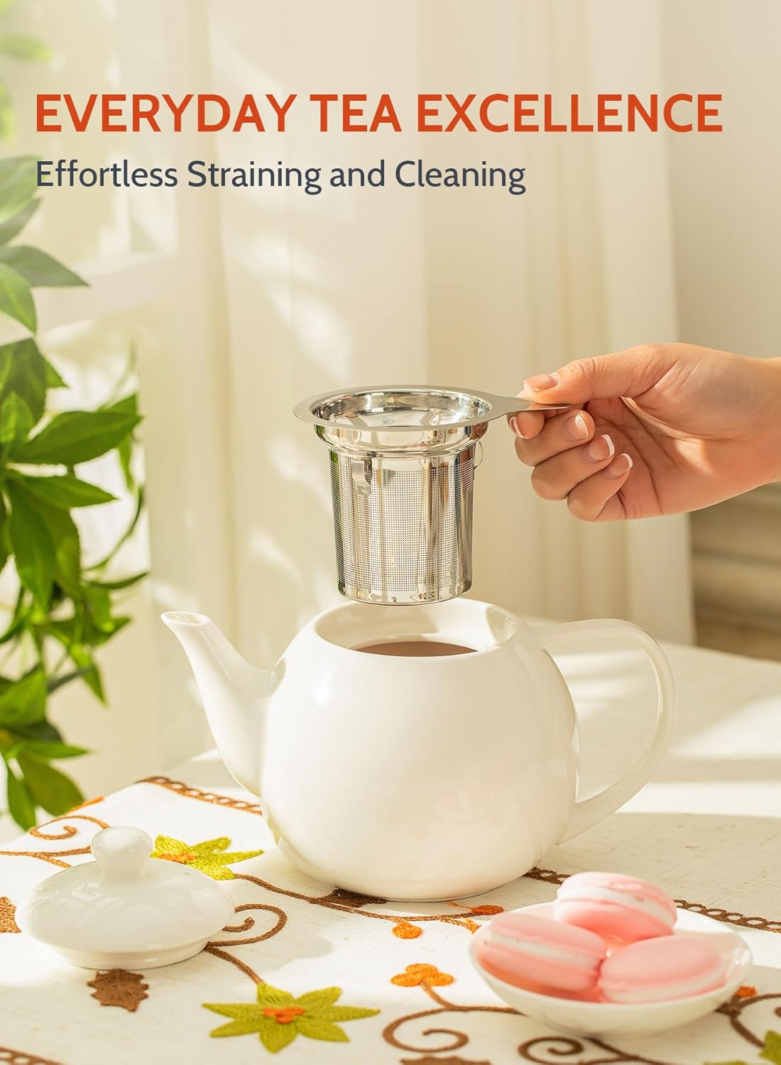 Thumbnail 3 de Sweese Teapots for Tea (27 oz) Porcelain Teapot with Removable Stainless Steel Infuser, White
