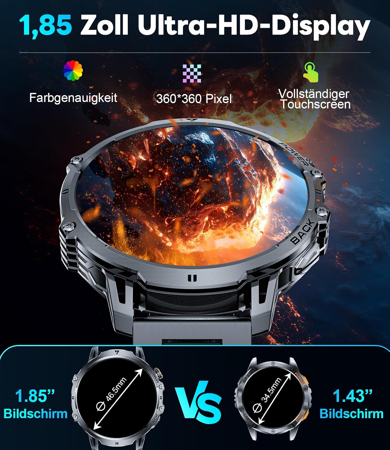 Detalle 2 de LIGE Militär Smartwatch Herren 1000 mAh 1,85 Zoll HD Display