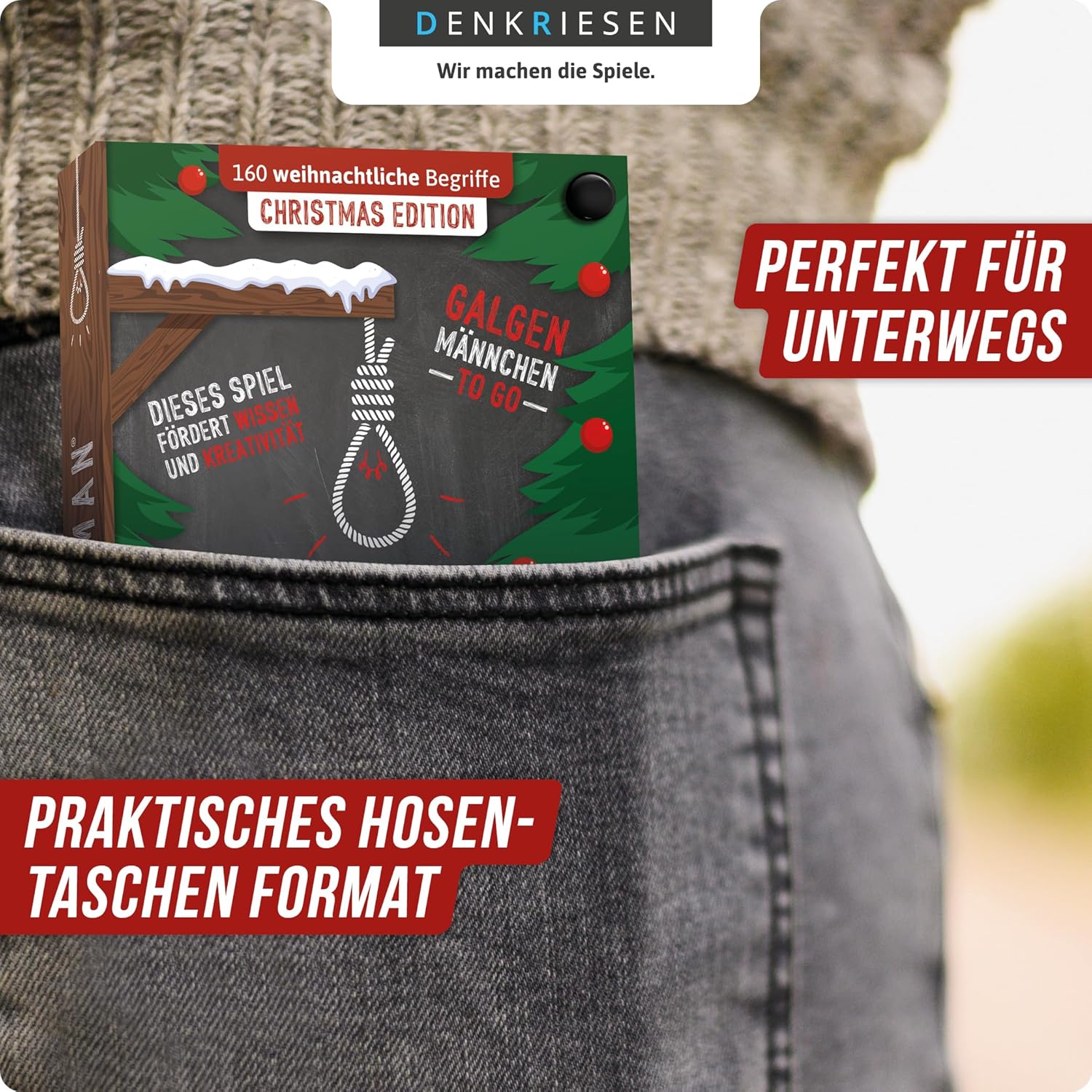 Thumbnail 3 de DENKRIESEN Hangman Christmas Edition – Weihnachtliches Galgenmännchen-Reisespiel ab 9 Jahren, 2+ Spieler