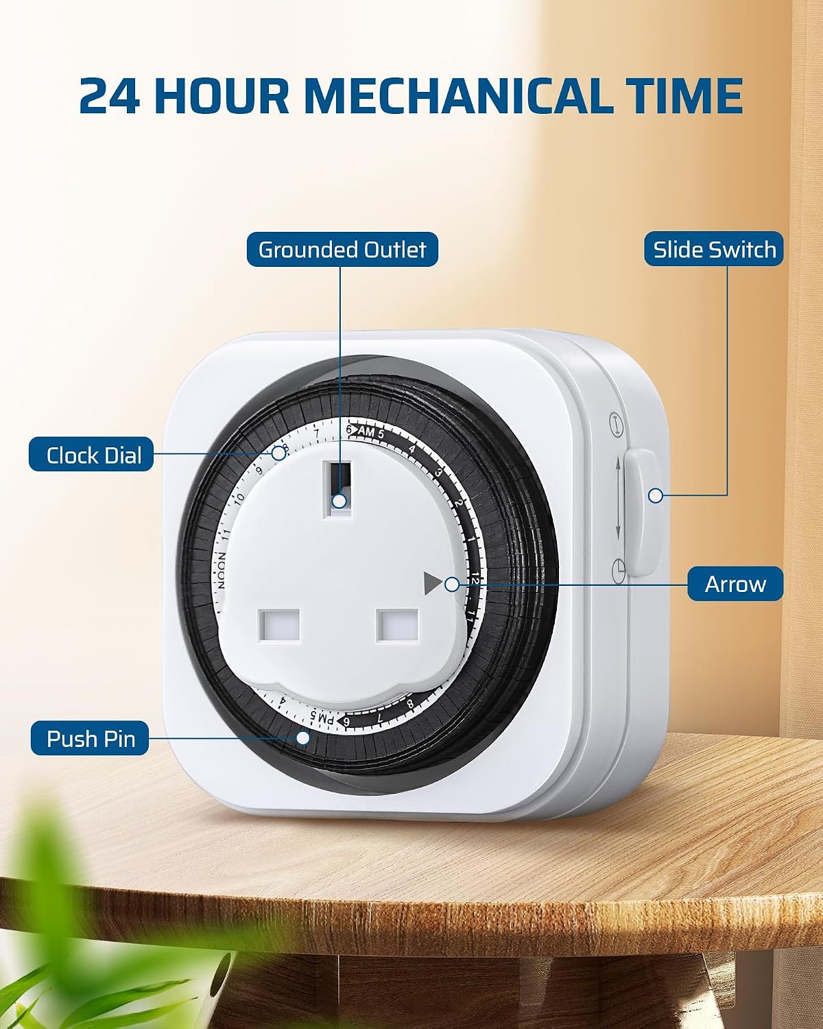 Detalle 2 de DEWENWILS Mechanical Indoor Timer Socket 24‑hour ⏱