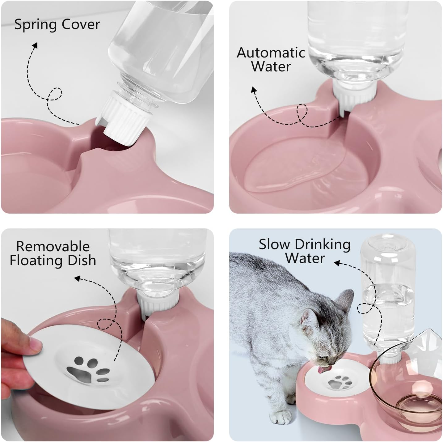 Detalle 2 de Tilted 15° Cat Bowl with Stand and Gravity Water Feeder (Pink)