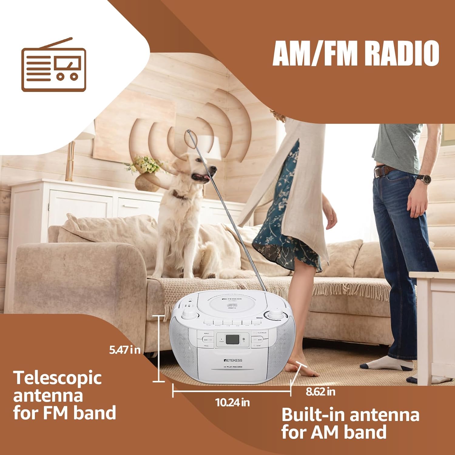 Thumbnail 4 de Retekess TR621 CD Cassette Boombox with AM/FM Radio, USB and Micro SD
