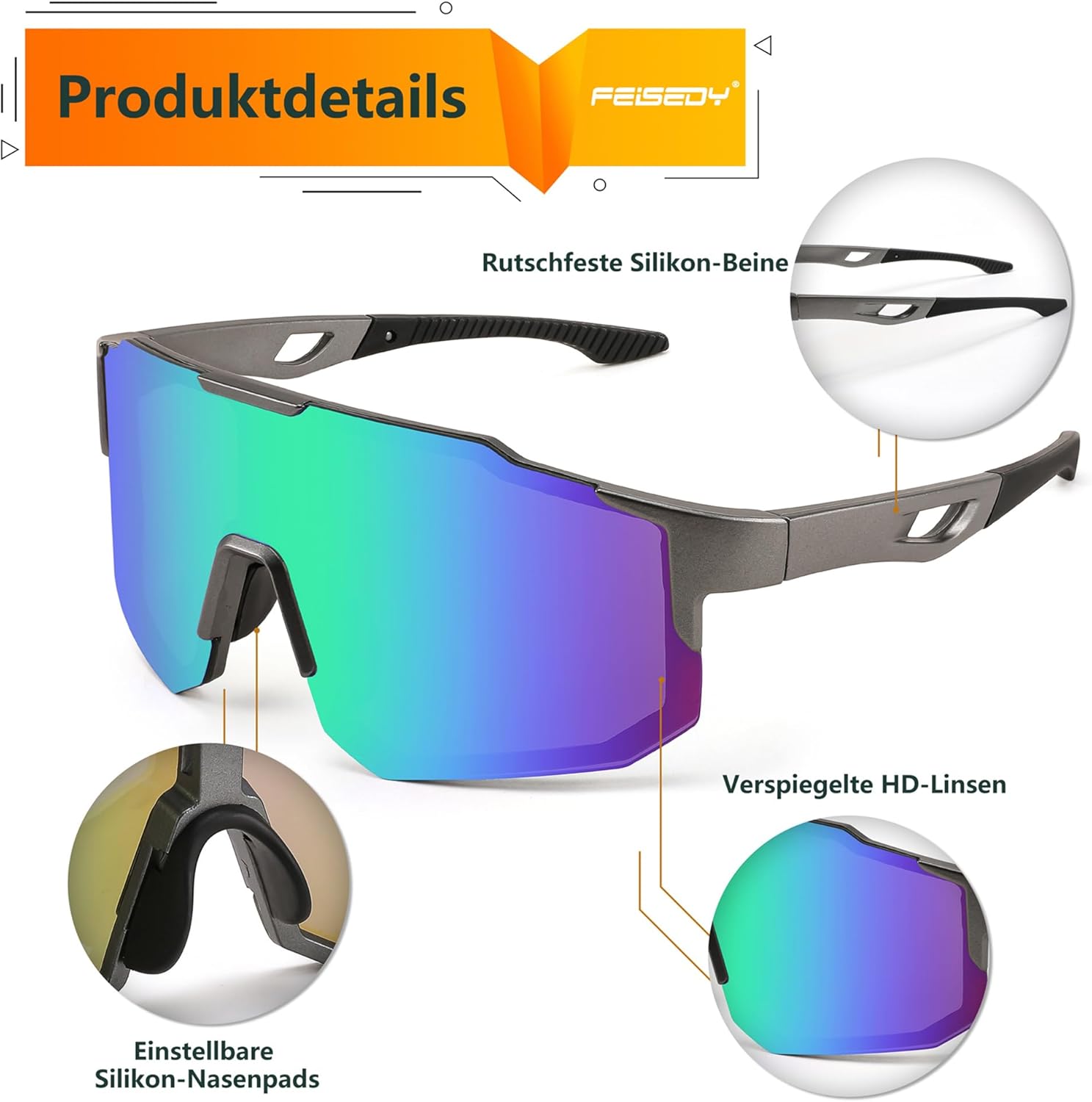 Thumbnail 5 de FEISEDY Sport Sonnenbrille – Verspiegelte Fahrradbrille B2388 mit UV400-Schutz