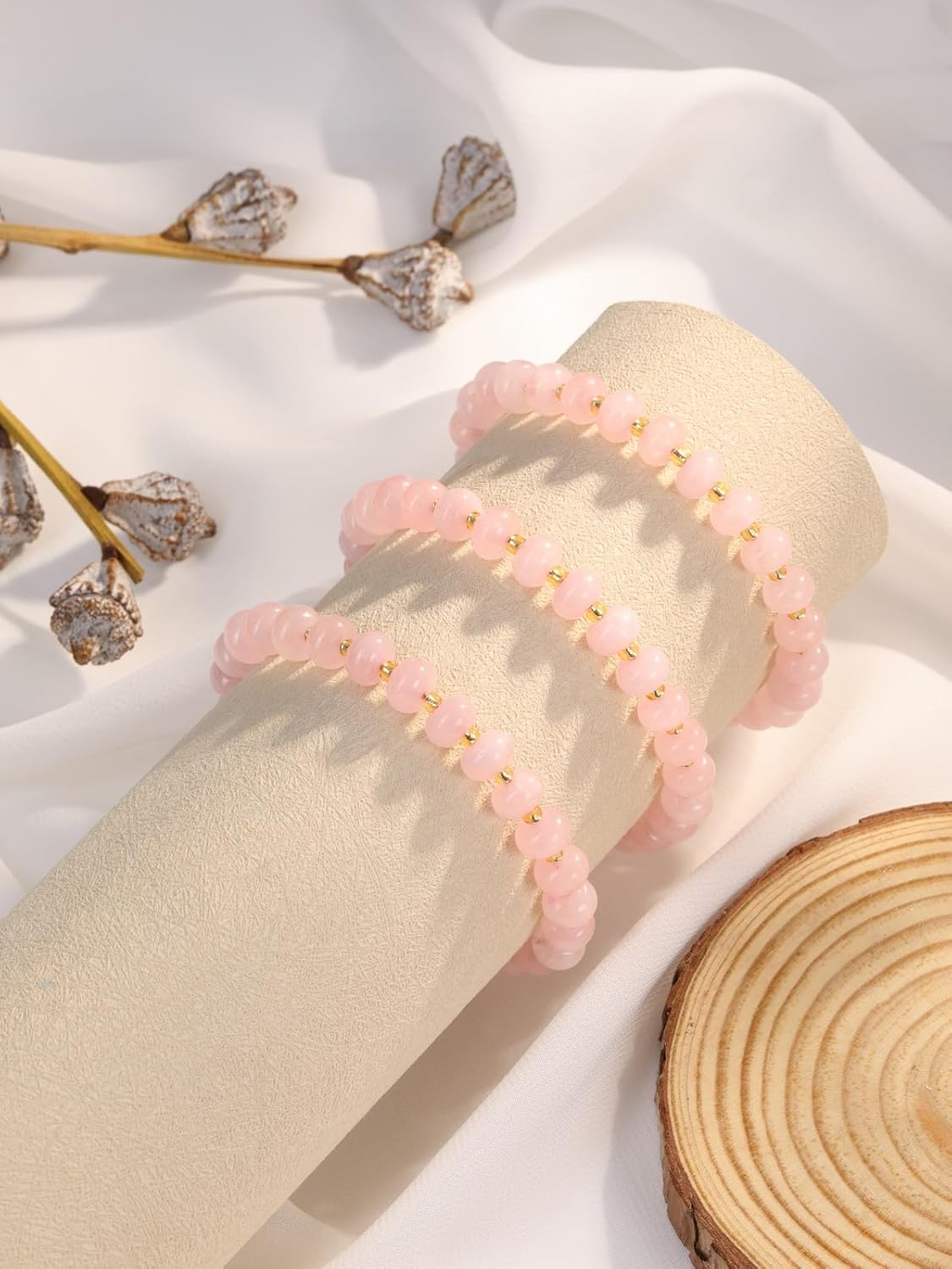 Detalle de JSDDE Healing Crystal Bracelet for Women and Girls: Colourful Rose Quartz Bead Necklace with Adjustable Fit
