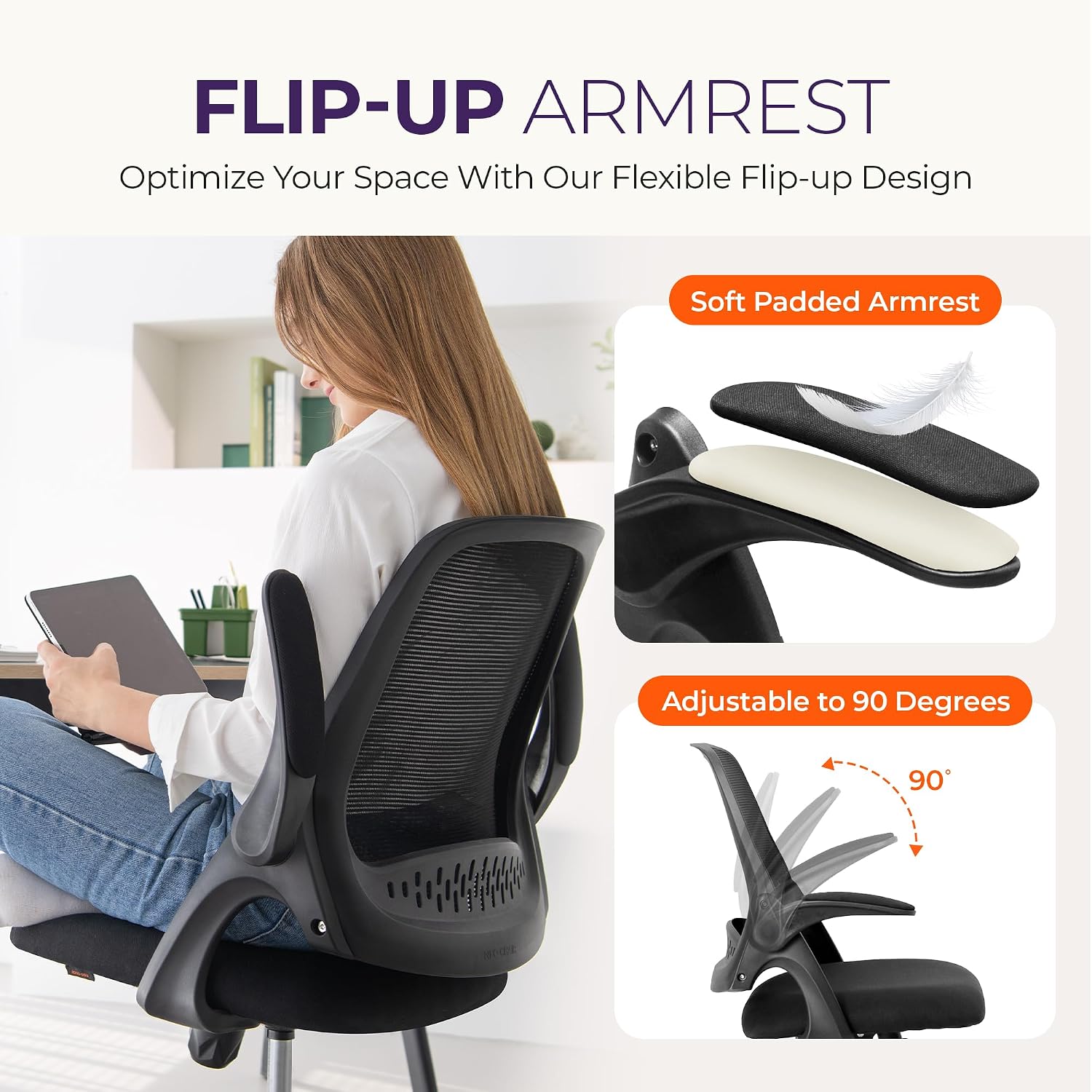 Detalle de NEO CHAIR NEC Mesh Office Chair with Flip-Up Arms and Lumbar Support