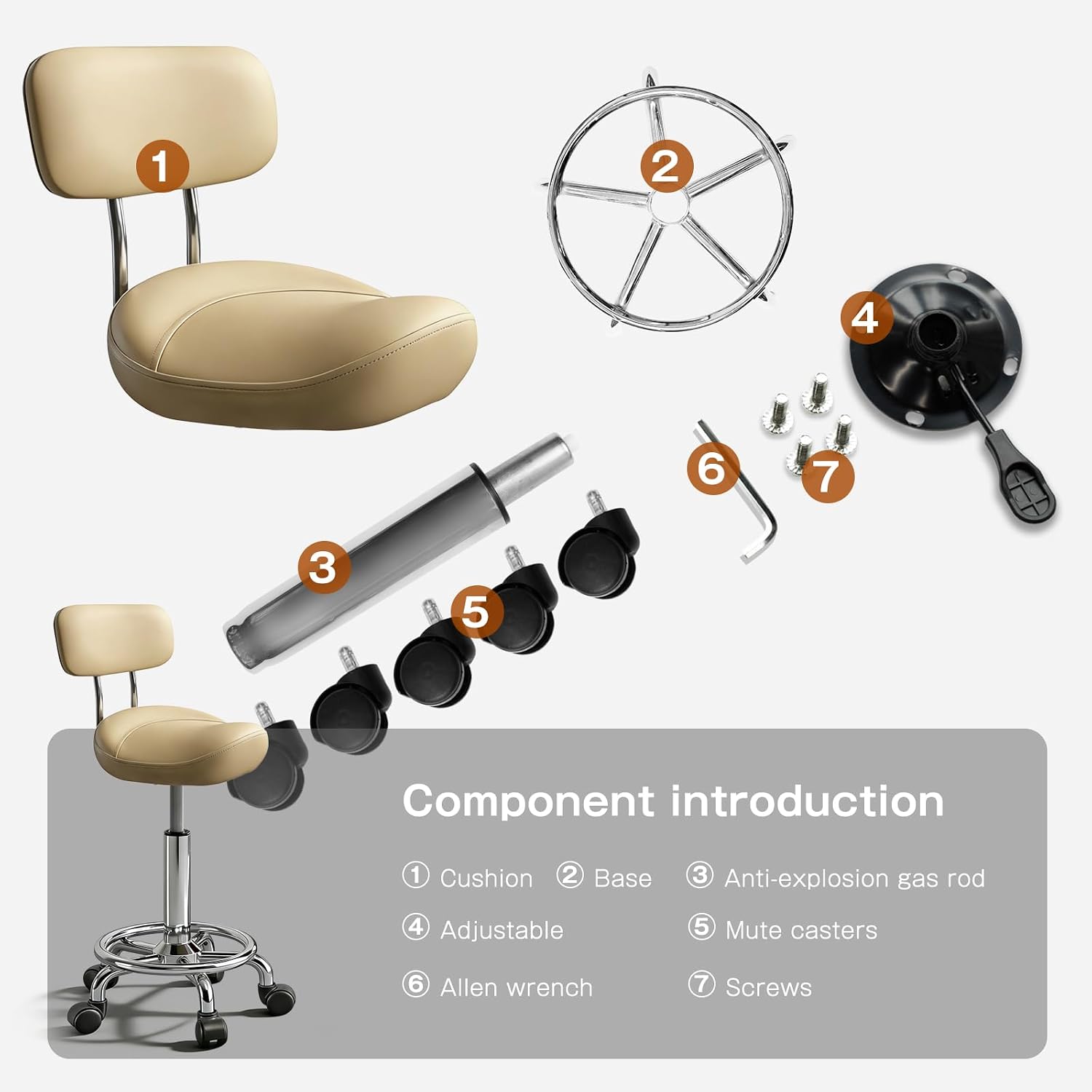 Detalle 1 de Timbertouch MAYCAV5 Adjustable Saddle Stool with Backrest, Khaki PU Leather