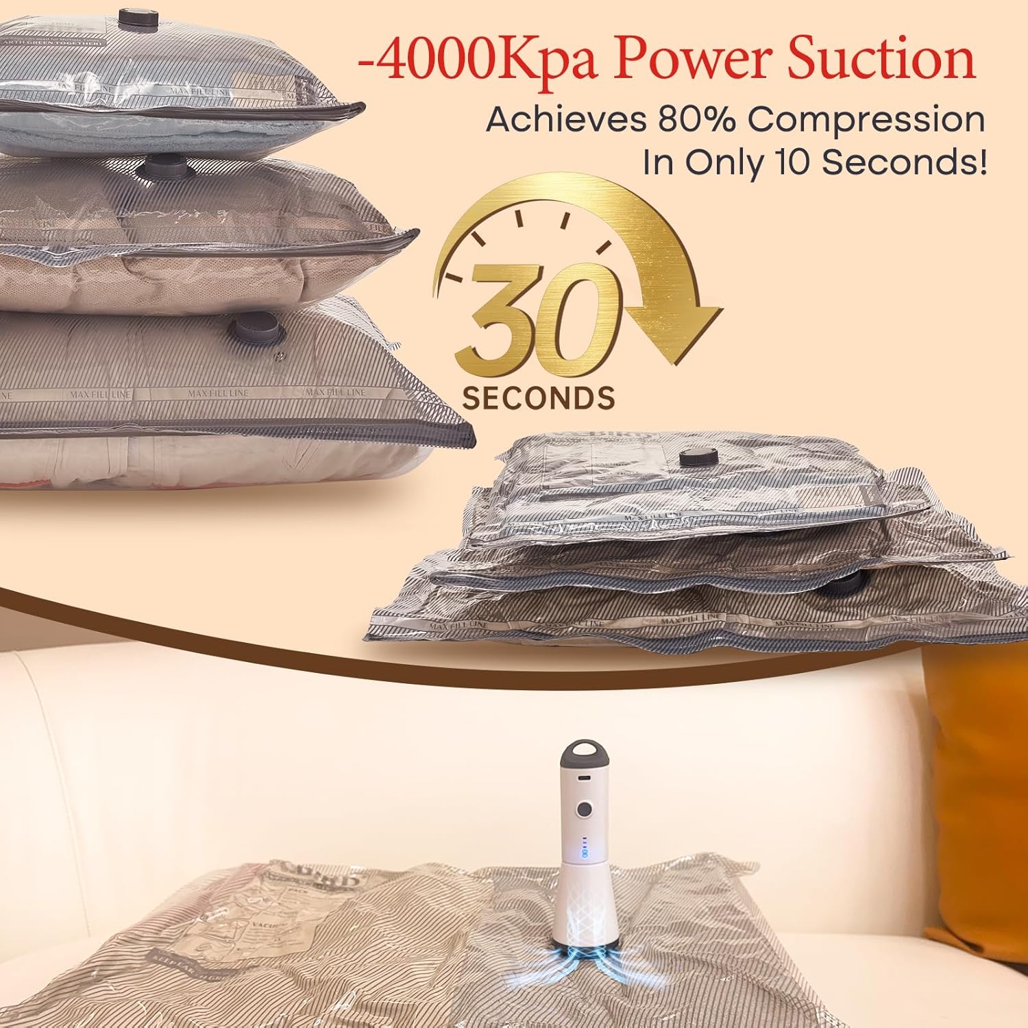 Thumbnail 3 de Vacbird Sacchetti Sottovuoto Vestiti con Pompa Senza Fili – 9 Pezzi (3x40x50, 3x40x60, 3x50x60) per Viaggio
