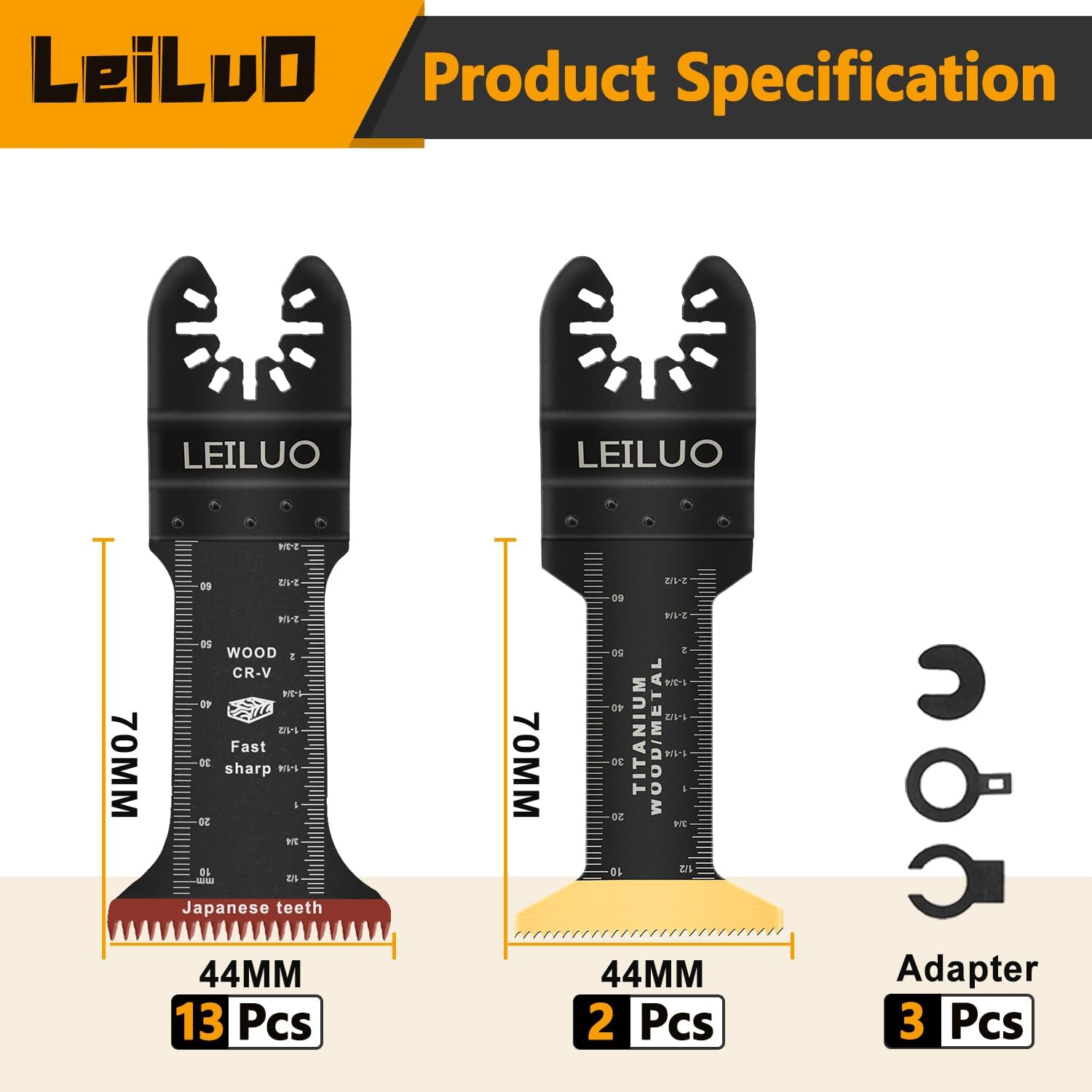 Thumbnail 2 de LEILUO 15-teiliges Multitool-Sägeblatt-Set extra lang (70 mm) mit Titan für Holz und Metall