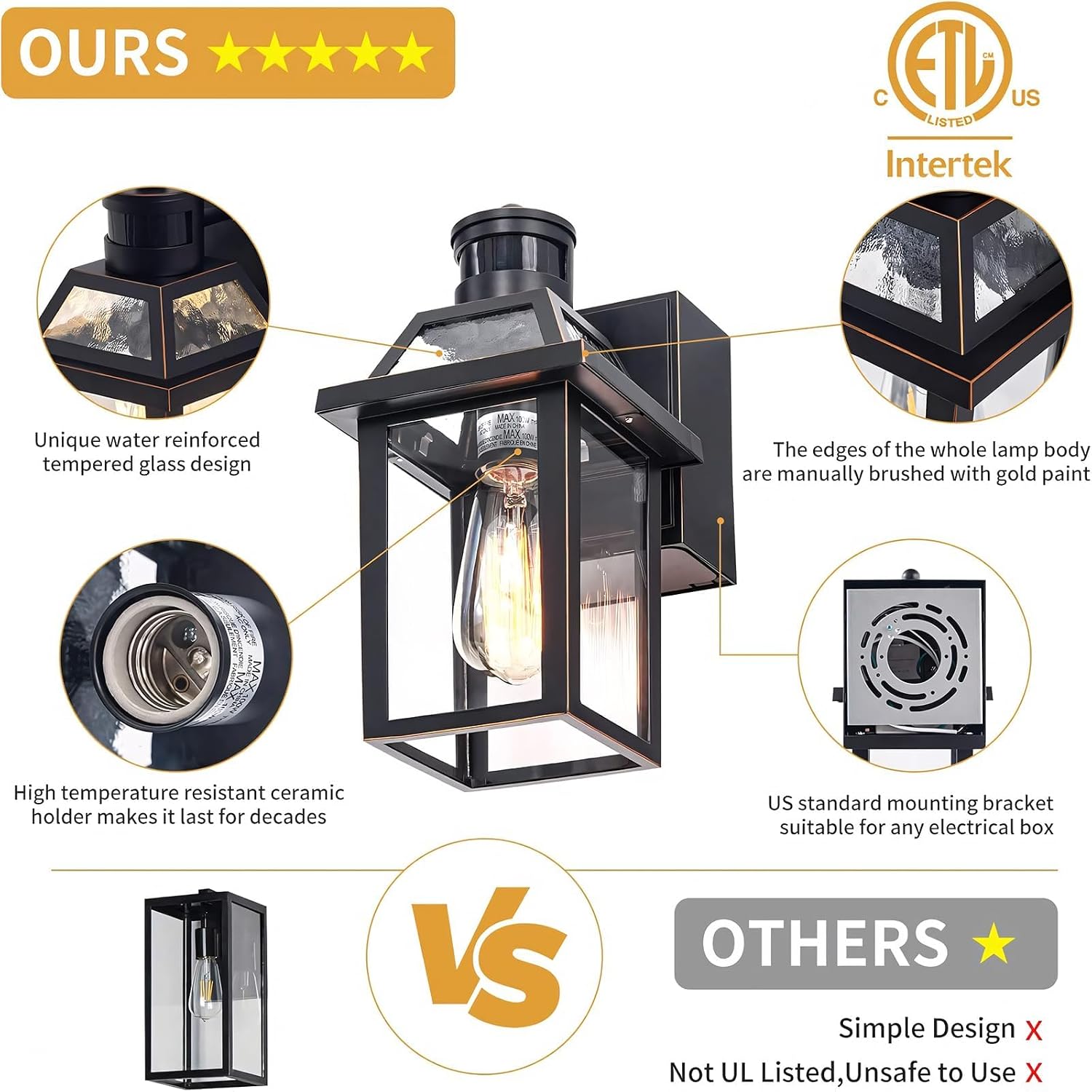 Detalle 2 de YISURO yx-101-1 Outdoor Wall Sconce with GFCI Outlets and 3 Lighting Modes