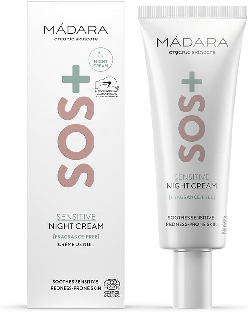 Detalle de MÁDARA Organic Skincare Crème de nuit SOS+ SENSITIVE 70 ml — Hydratation apaisante pour peaux sensibles sujettes aux rougeurs