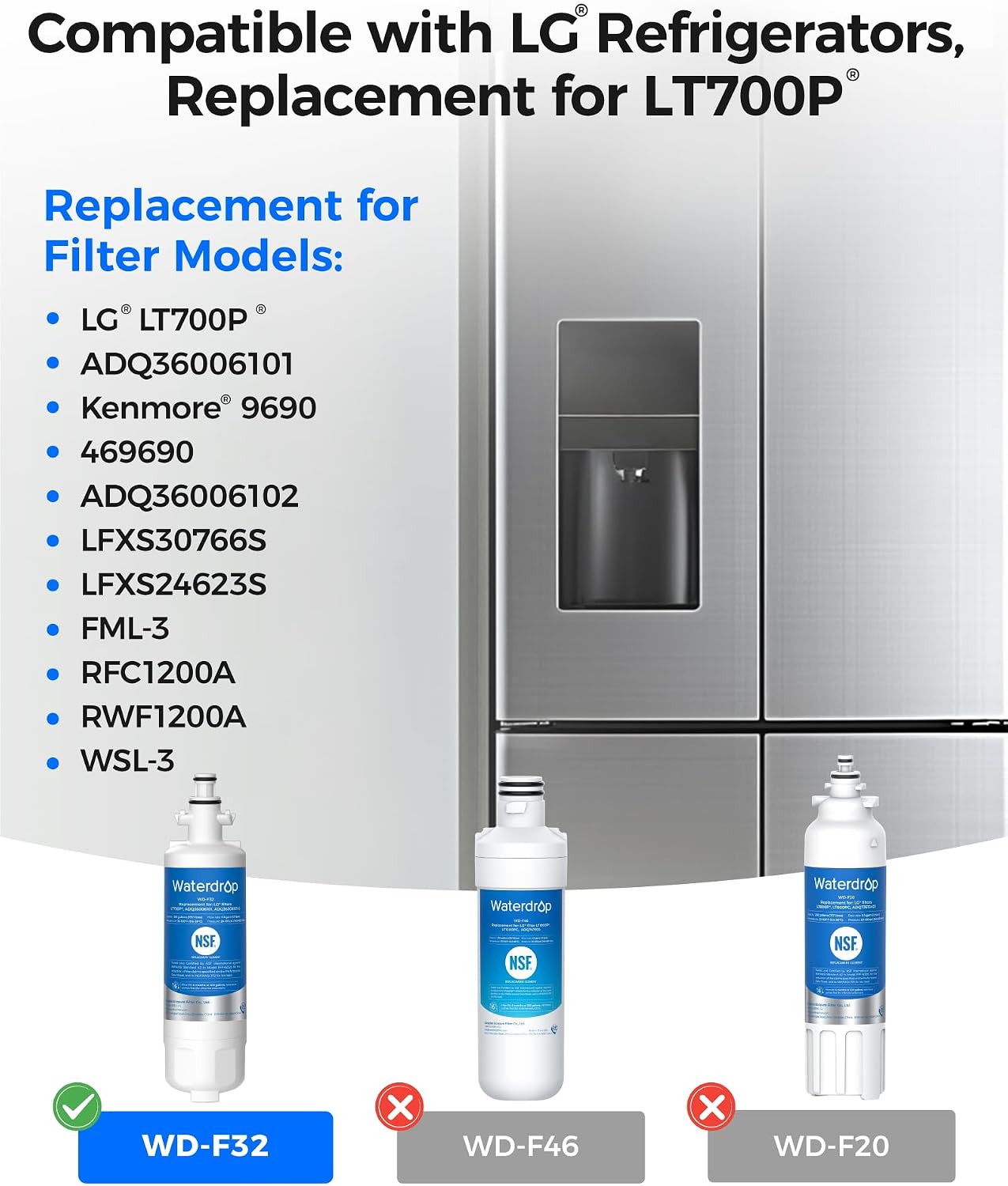 Thumbnail 1 de Waterdrop WD-F32 Refrigerator Water Filter 3-Pack, Replacement for LG LT700P