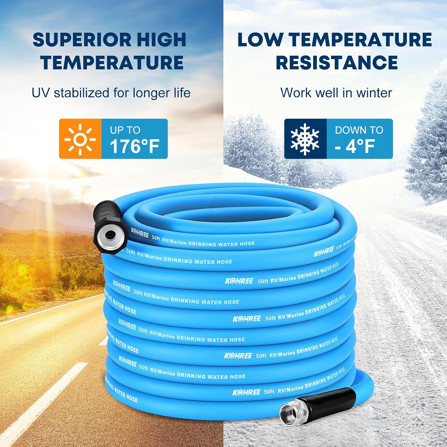 Detalle 2 de Kohree 50FT RV Drinking Water Hose, 5/8-inch, 150 PSI, Storage Bag