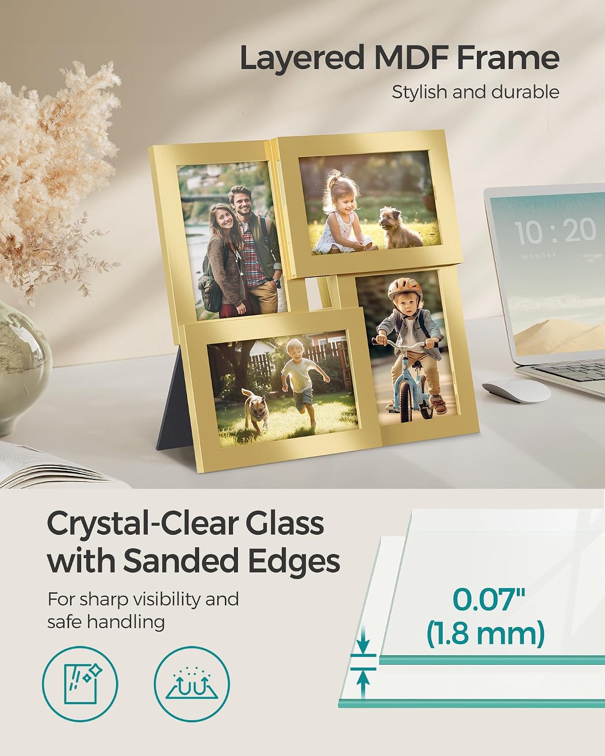 Thumbnail 2 de SONGMICS Kavi RPF025A01 4-Photo Collage Frame, Pale Gold MDF and Glass