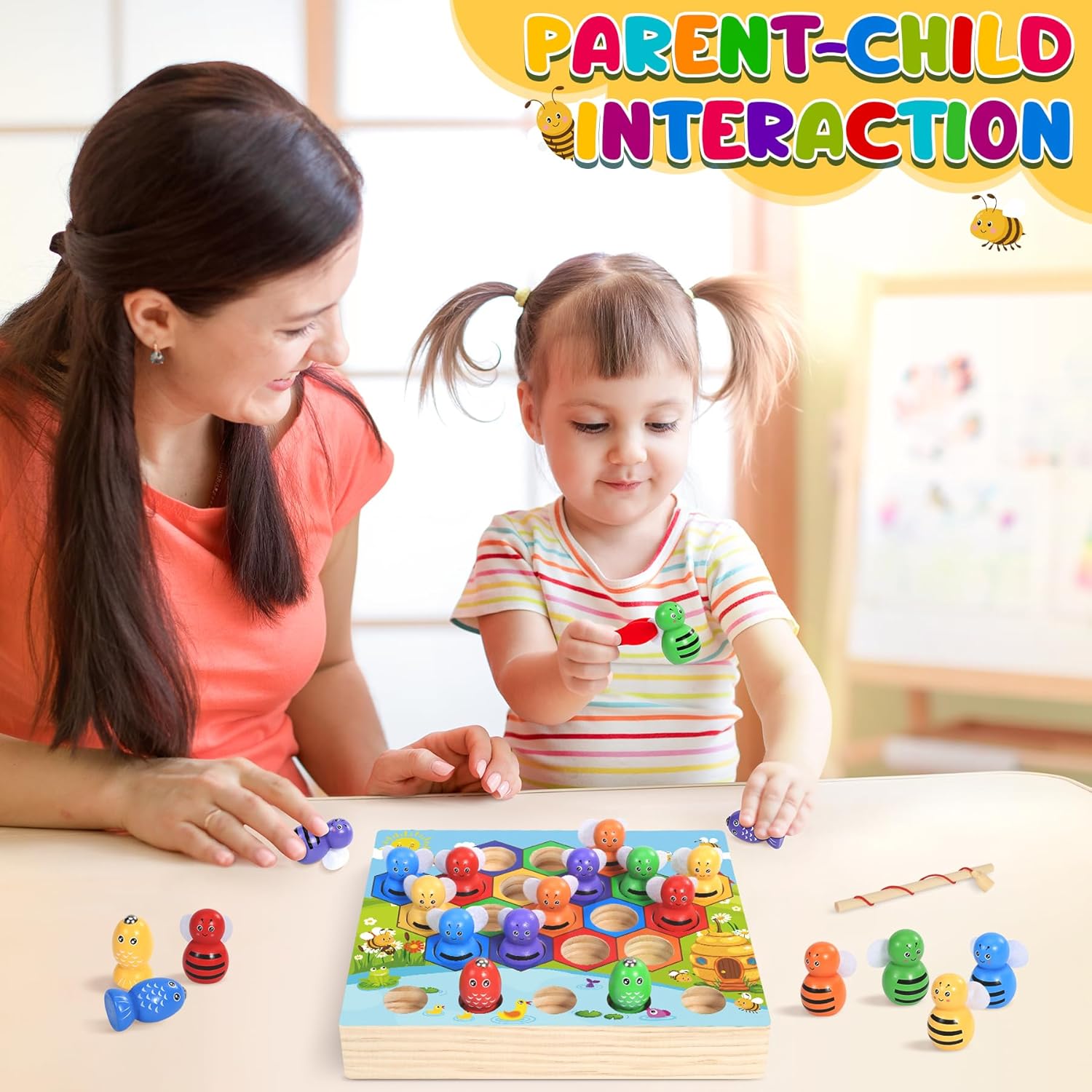 Thumbnail 5 de Ophy Giochi Montessori 3 in 1 in legno con pesca magnetica e classificazione colori (2–5 anni)