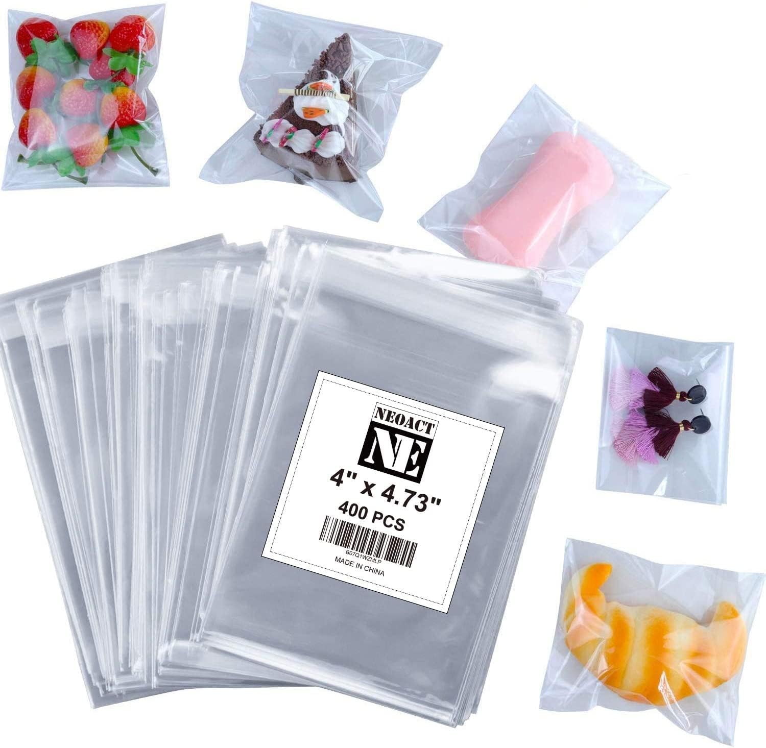 NEOACT Cello Bags-400p Clear Resealable Cellophane Bags, 4 x 4.73 in