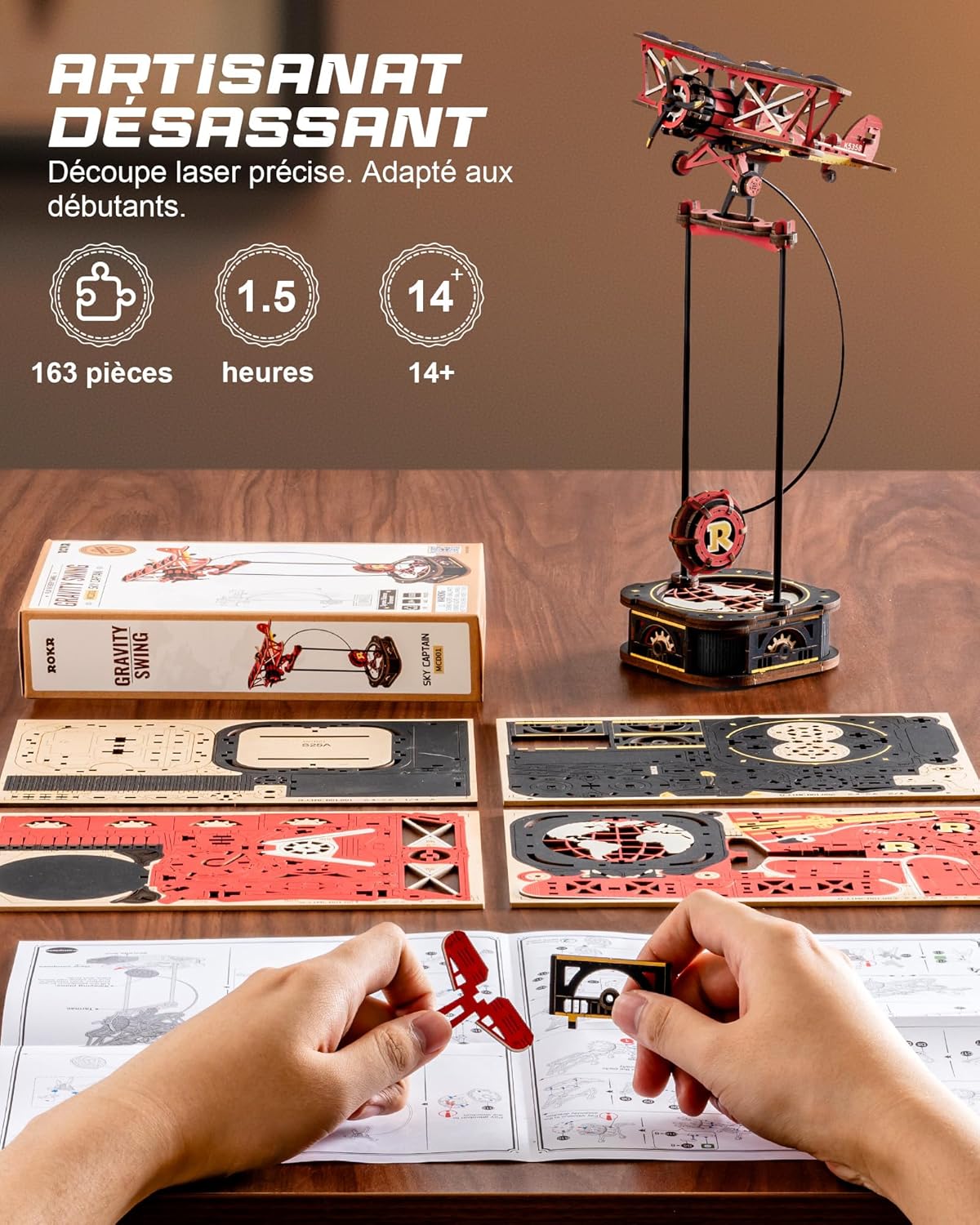 Thumbnail 4 de ROKR Puzzle 3D Bois Maquette Capitaine du Ciel (MCD01) – Balancement gravitationnel, 1:60