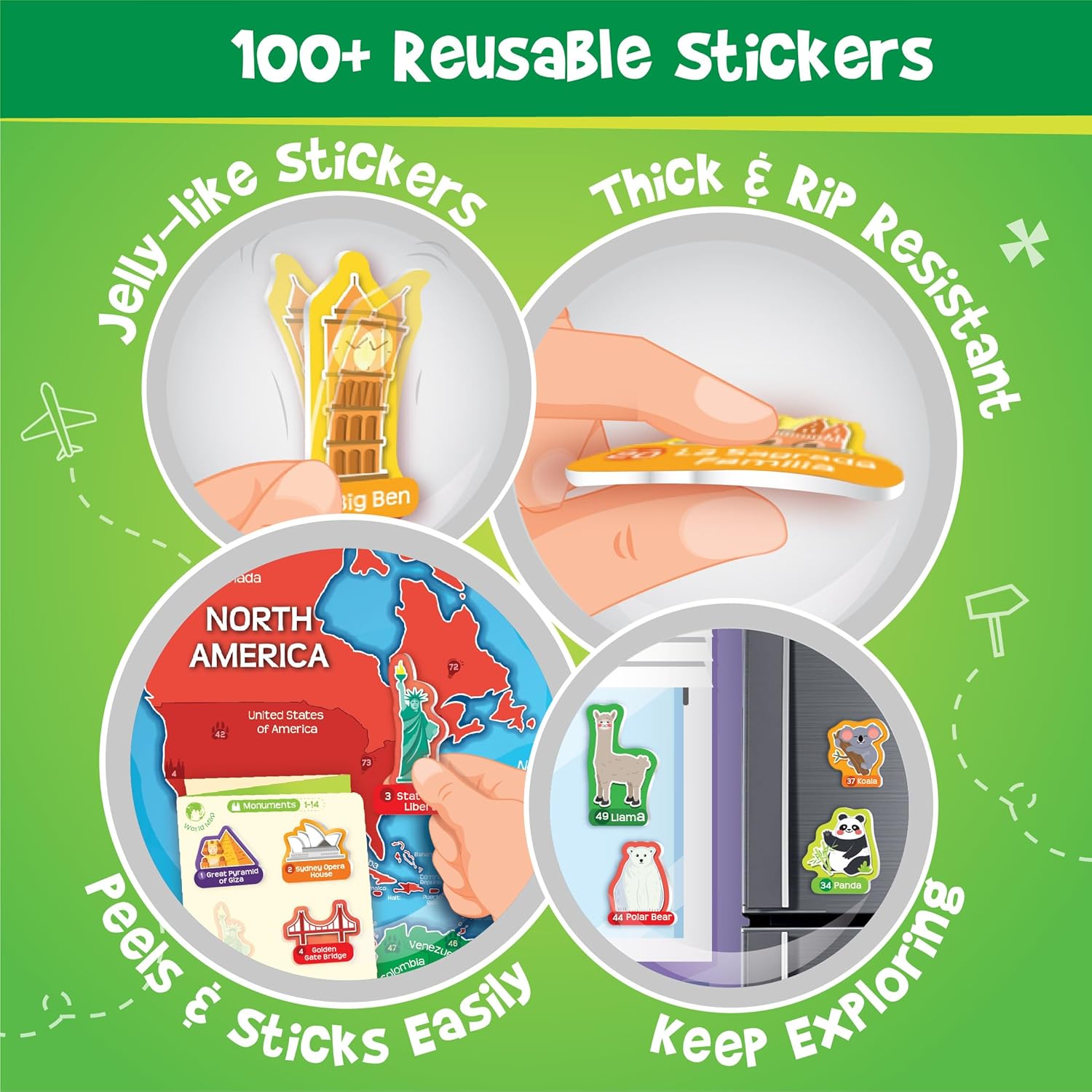 Thumbnail 2 de Imagimake Mapology World Map with Reusable Stickers classroom wall chart game