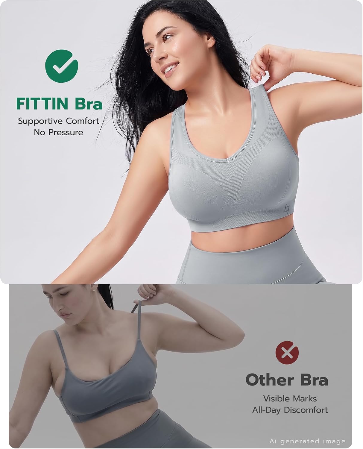 Detalle 2 de FITTIN Racerback Padded Sports Bra for Women: Seamless Support for Yoga, Gym, and Active Lifestyles