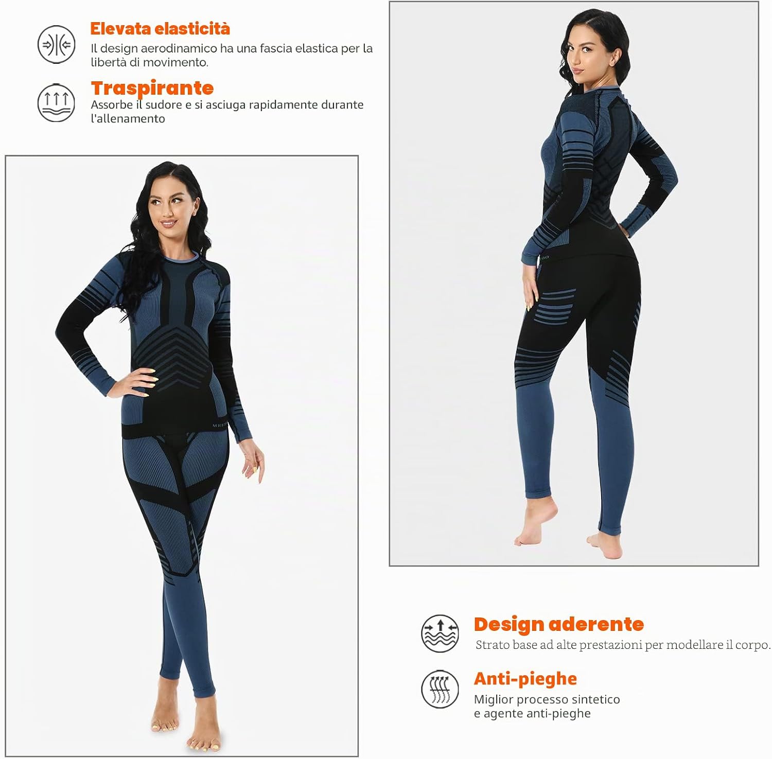 Detalle de MEETYOO Intimo Termico Donna Traspirante – Set Pantaloni e Maglia, Elastico e Asciugatura Rapida