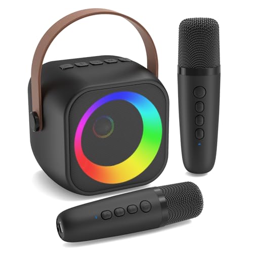 Detalle de Jeefu Karaoke Maschine mit 2 Mikrofonen – Tragbarer Bluetooth Lautsprecher, Disco-Licht, ideal für Kinder 3–15 Jahre