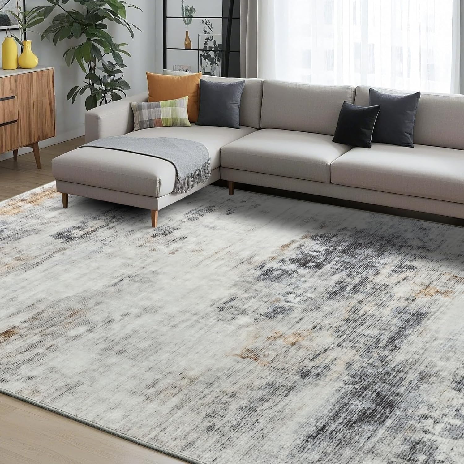 Detalle 2 de Toneed Abstract Area Rug 7x9 washable low-pile rug 🏠