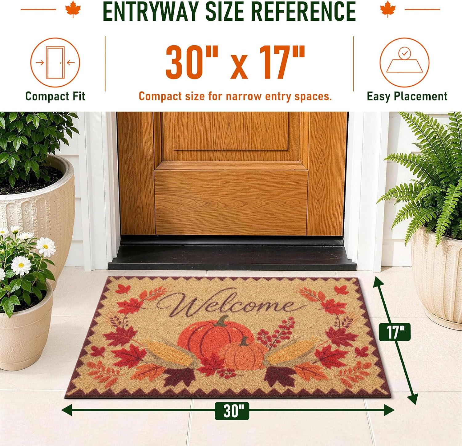 Thumbnail 1 de OLANLY 30" x 17" Front Door Mat, Low-Profile Polyester Pumpkin Design