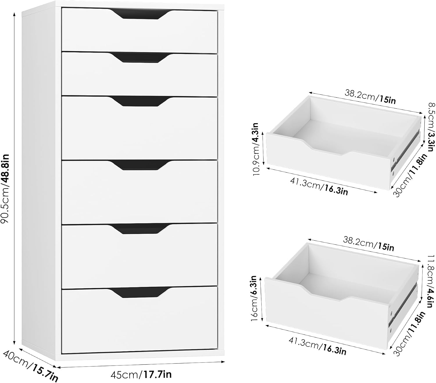 Detalle de FOREHILL M279 6-Drawer Chest of Drawers, White, 45 x 40 x 90.5 cm