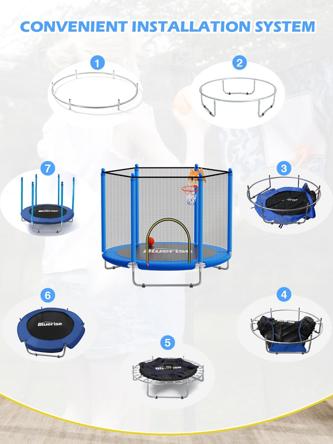 Thumbnail 6 de BLUERISE 60" Trampoline for Kids with Hoop