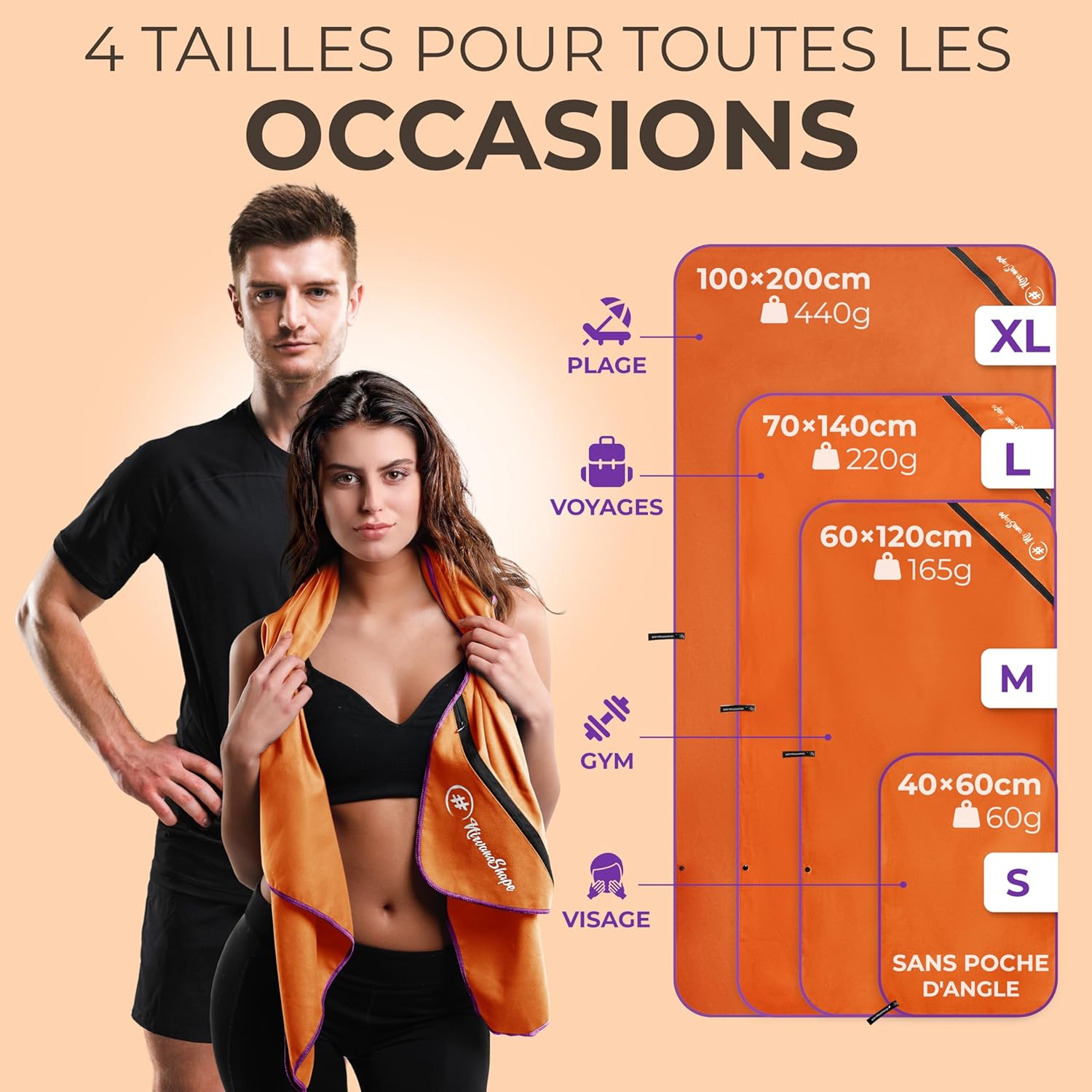 Thumbnail 4 de NirvanaShape Serviettes Microfibre : absorbantes, sèchent vite et ultra-compacts pour sport et voyage