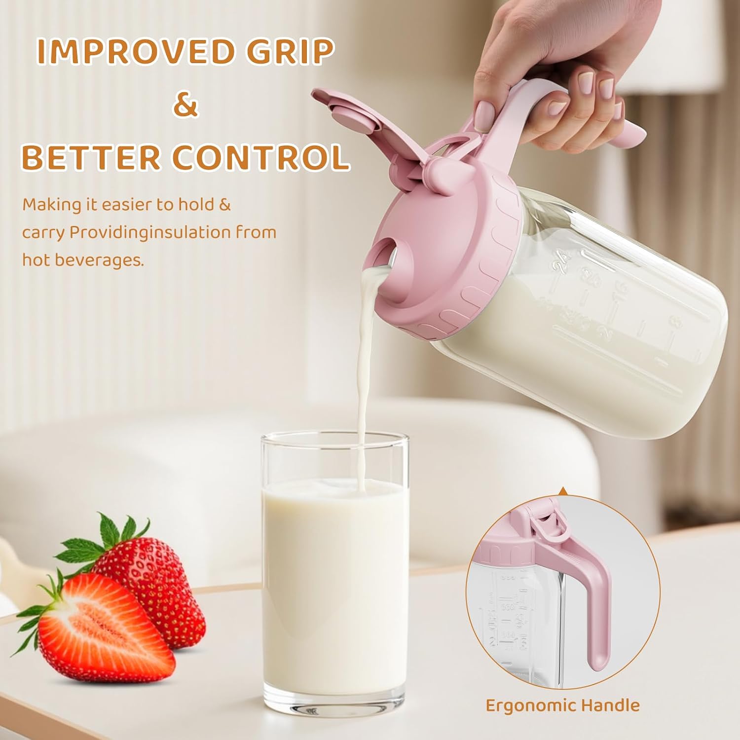 Detalle de OneDream 32 oz Glass Breast Milk Pitcher with Sealing Lid and Wide Mouth
