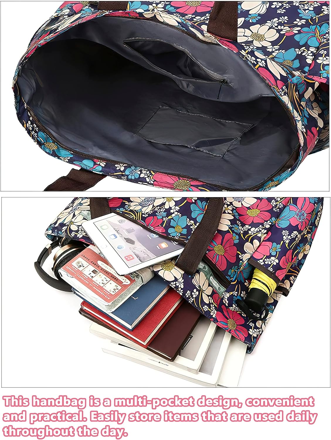 Detalle 2 de Floral Water-Resistant Large Tote: Everyday Utility for Work, School and Travel