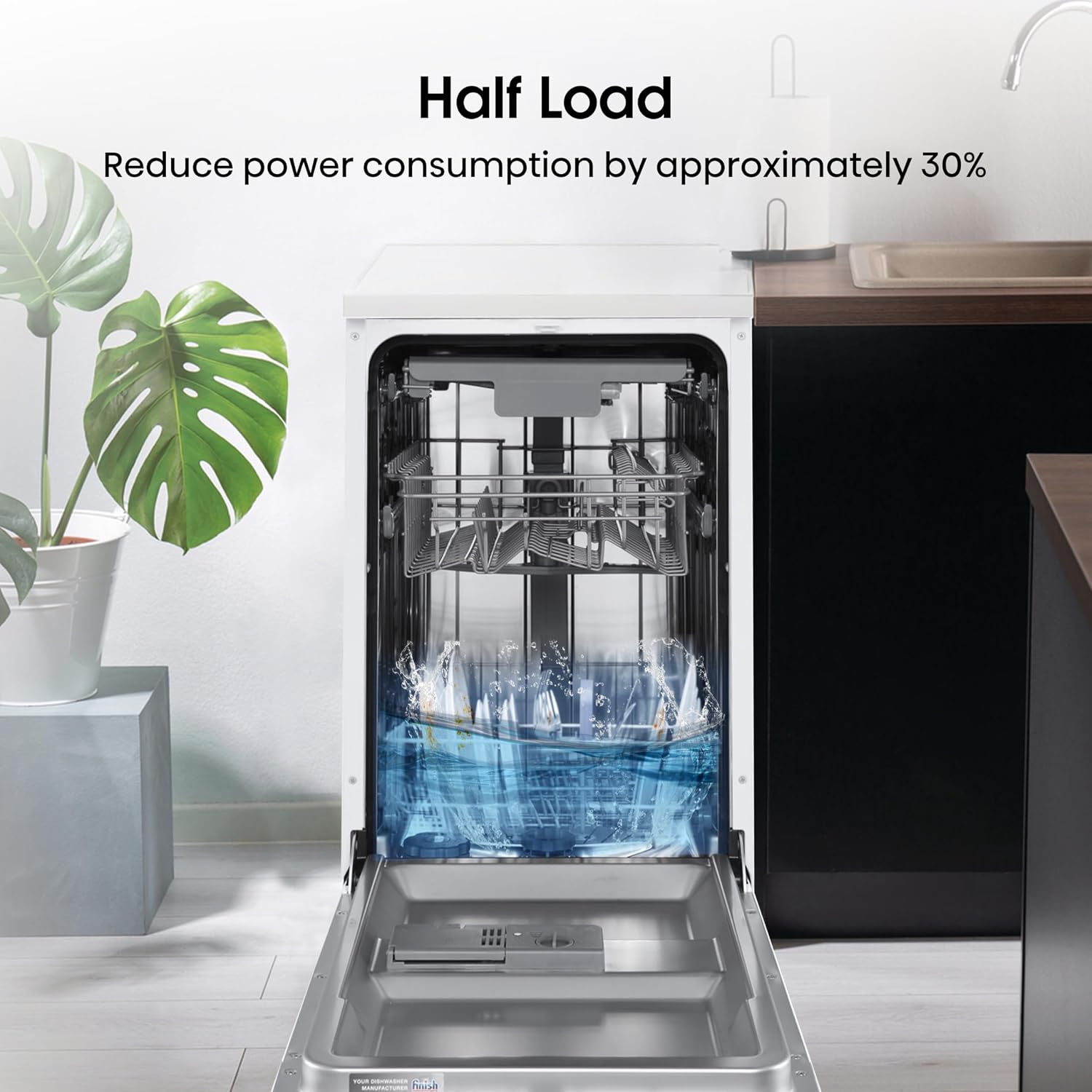 Detalle de Hisense HS523E15WUK Slimline 10-Place Free Standing Dishwasher (White) with 30 Minutes Quick Wash