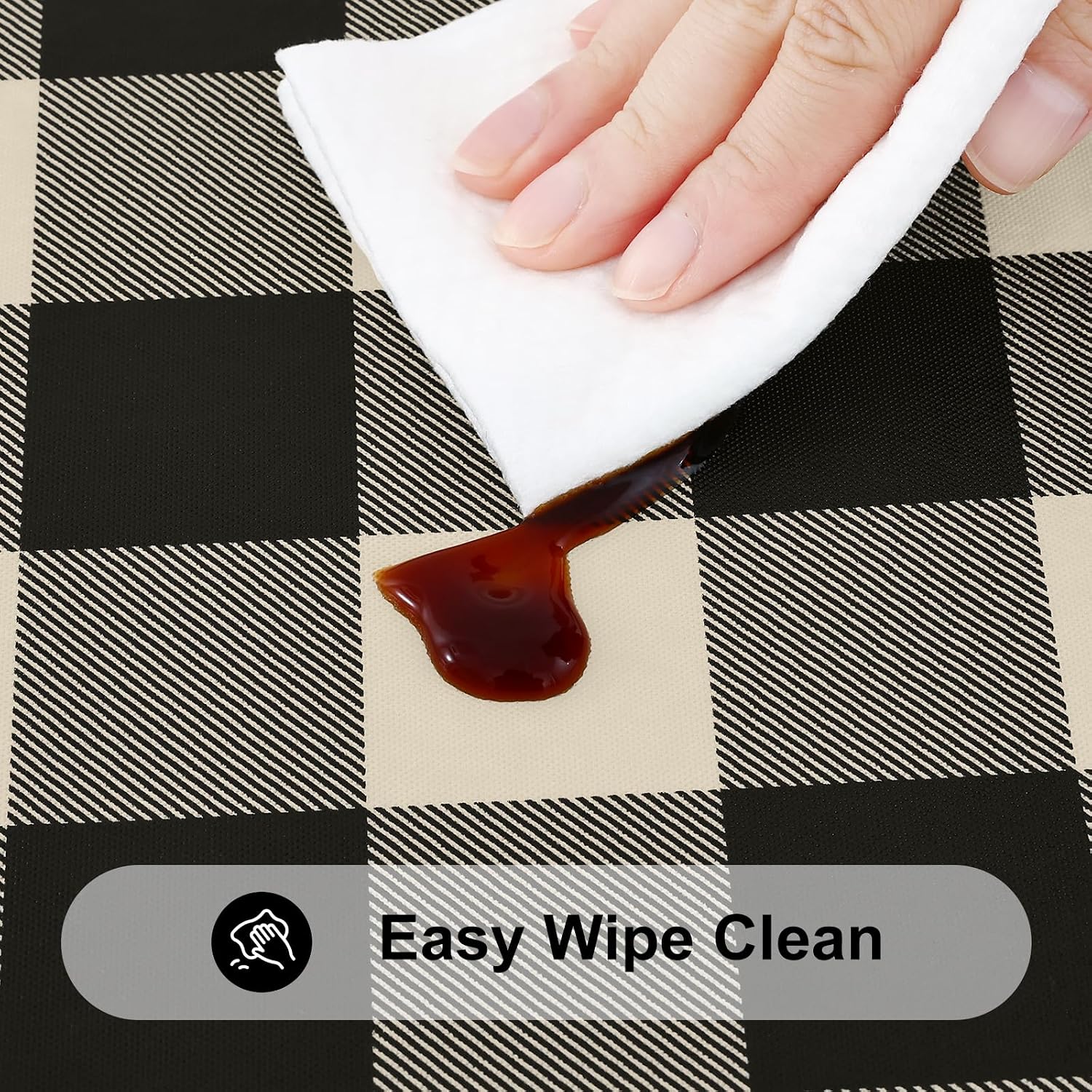 Detalle de Smiry Round Picnic Tablecloth: Elastic, Waterproof, Fitted Vinyl with Flannel Back (36"-44" Tables) in Buffalo Plaid