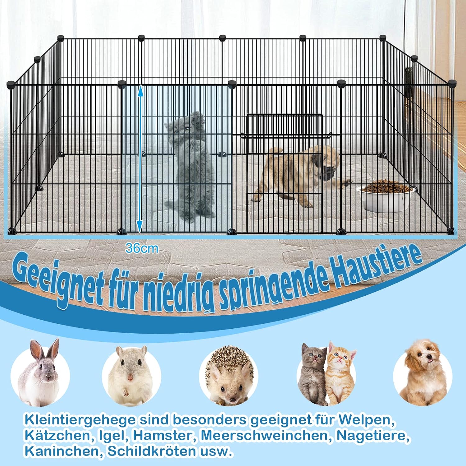 Detalle de LZQ-(HAG8538B) metalen ren voor kleine dieren, 24-delig met deur