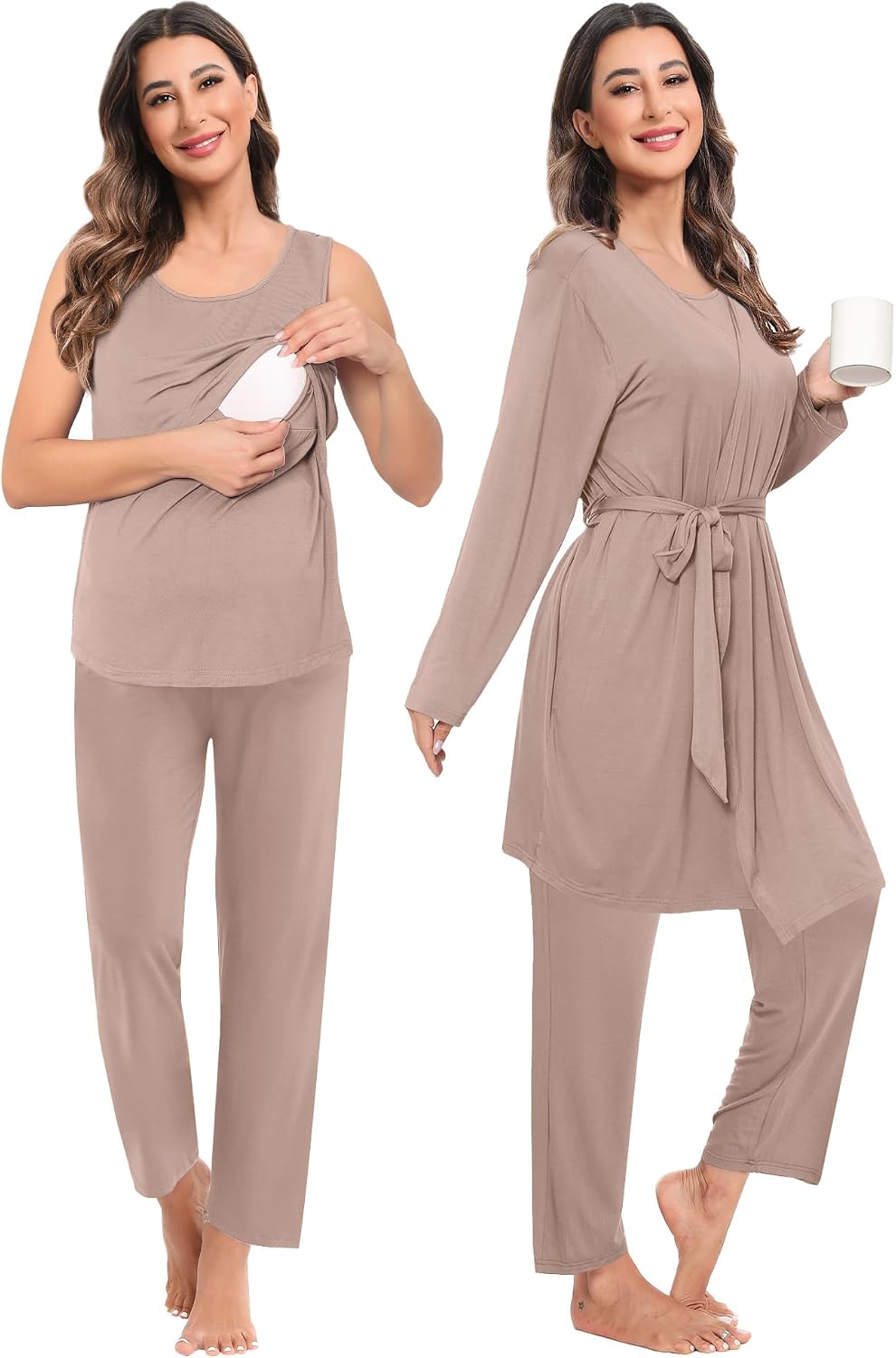 Detalle 2 de SWOMOG Maternity Nursing Robe Set 3 PCS 🤰