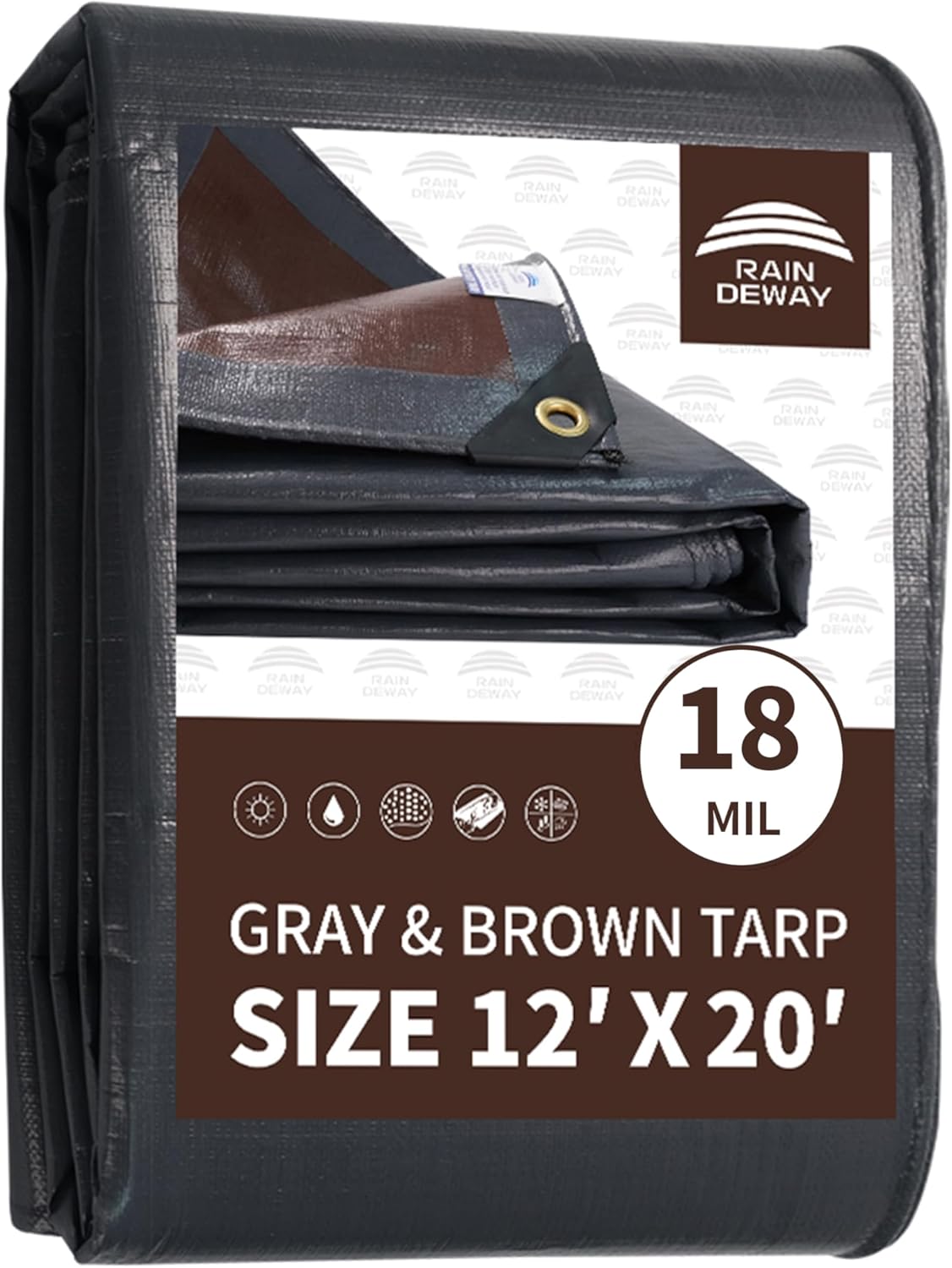 Detalle de RAINDEWAY 12x20 Feet Super Heavy Duty Tarp — 18 Mil, UV Resistant & Weatherproof