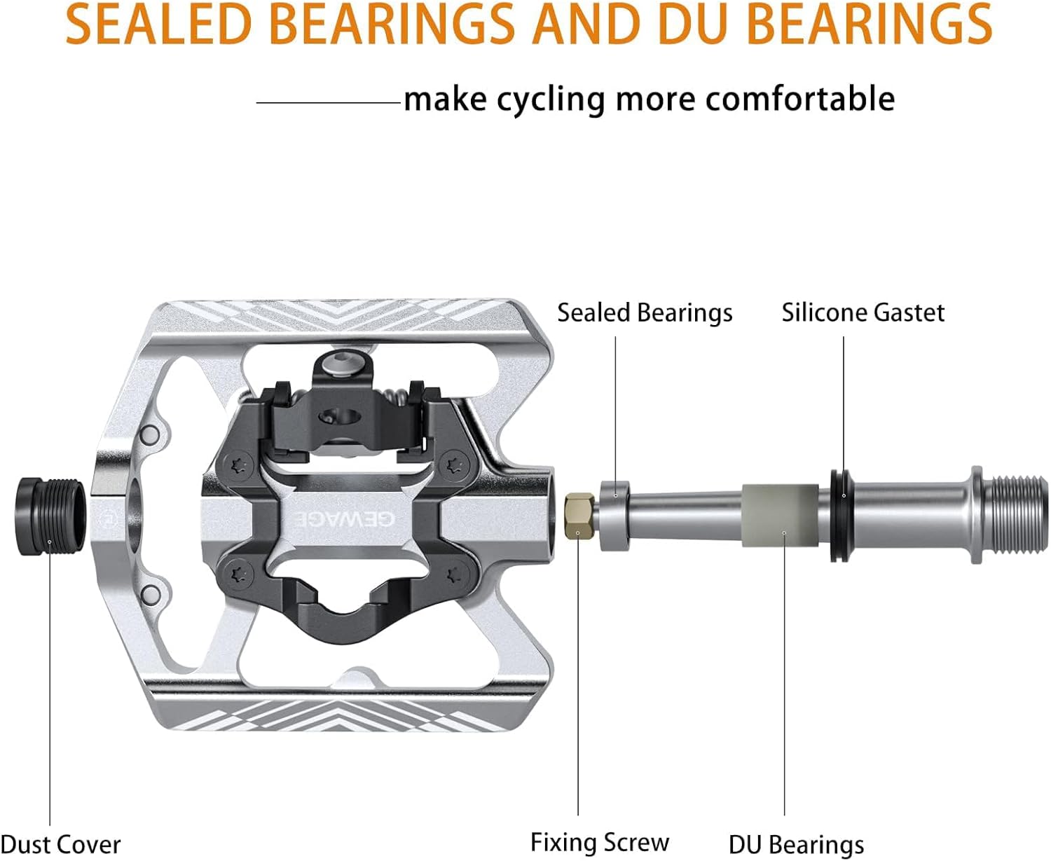 Thumbnail 2 de GEWAGE Pédales vélo SPD 2 en 1 plateforme + SPD avec réflecteurs (tige 9/16) pour VTT, route et vélos électriques