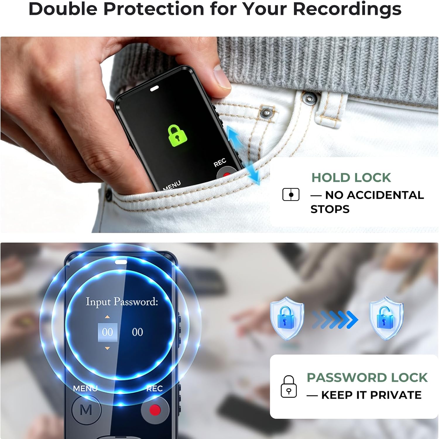 Detalle 2 de EVISTR L359 Digital Voice Recorder, 128GB with AI Transcription and OTG