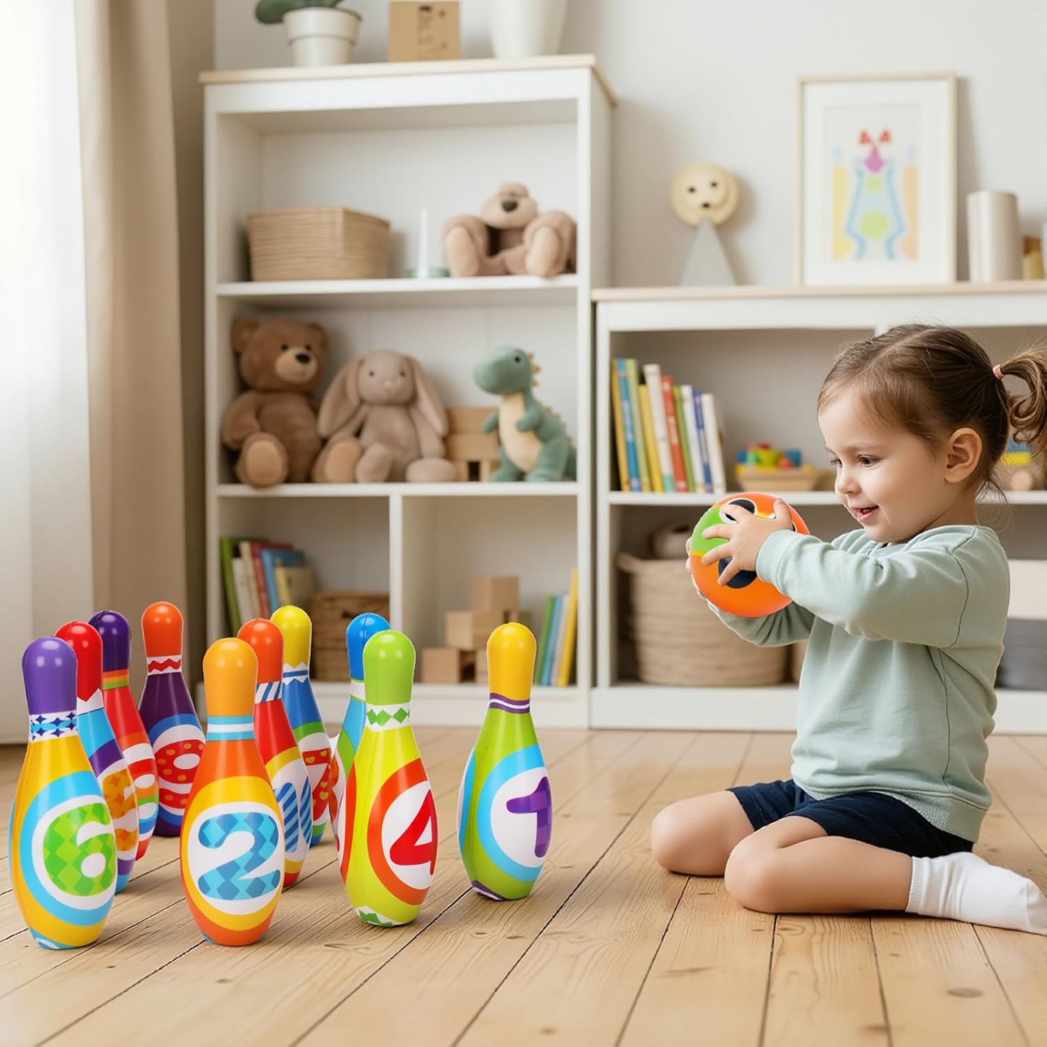 Detalle de Kids Bowling Toy Set 2-5: Soft Foam Bowling Pins & Balls for Indoor & Outdoor Play