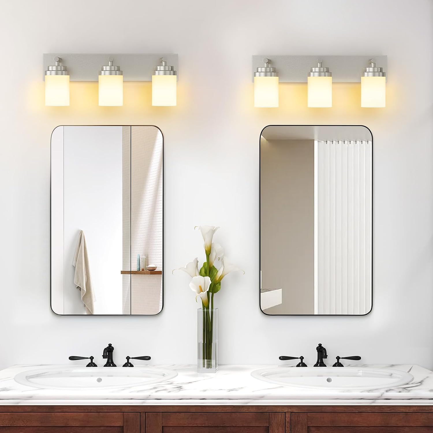 Detalle de IZORRO HL101-3T-Ni-WT Bathroom Vanity Light, 3-Light Brushed Nickel