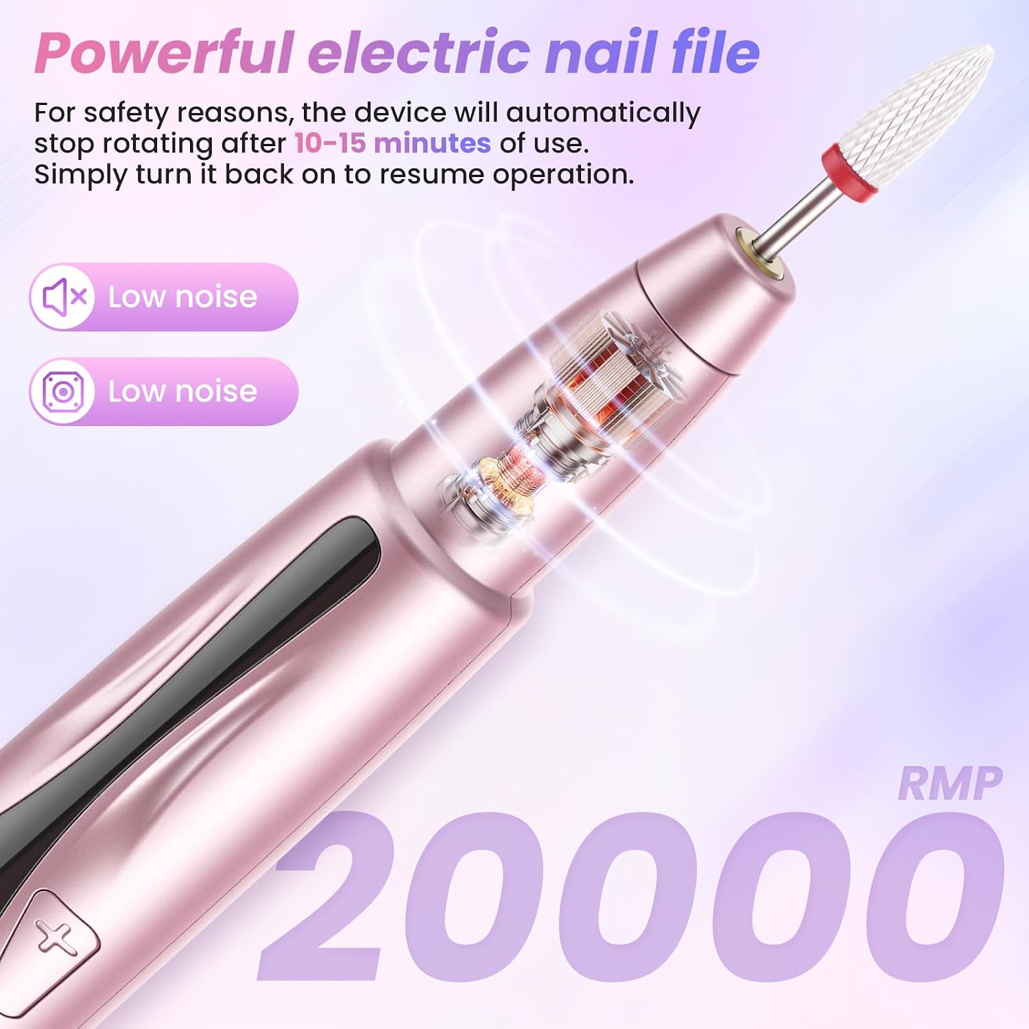 Detalle 2 de PKBD Elektrische Nagelfeile mit Ladestation – 12 in 1 Profi Maniküre-Set, kabellos, 20.000 U/min